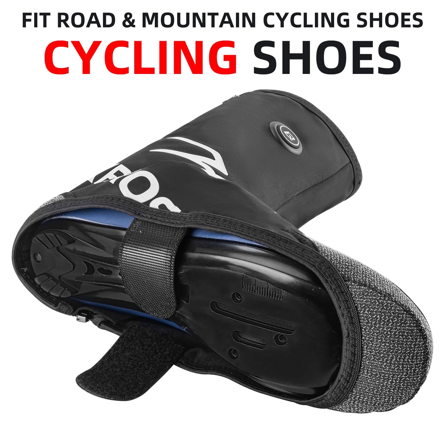 ROCKBROS Heated Cycling Shoe Covers Winter Bike Shoes Cover for Cold Weather with 5000mAh Battery Warmer Thermal Windproof Bicycle Overshoes Shoescover for Men and Women Black