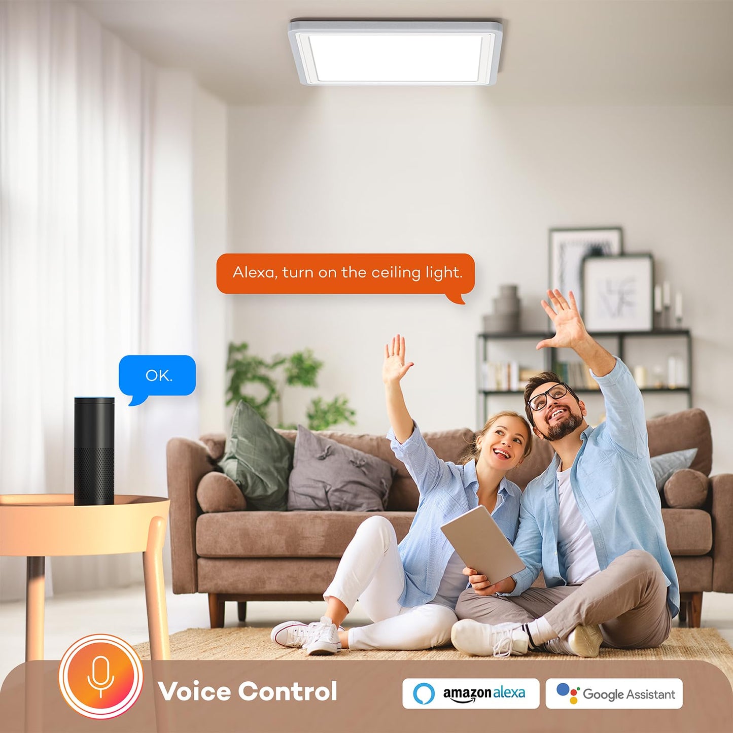 Annaror Smart LED Ceiling Light Fixture WiFi, 13in RGB Flush Mount Lighting Fixture with Remote, Compatible with Alexa Google Home, Low Profile Ceiling Light for Bedroom, Kitchen, Square White
