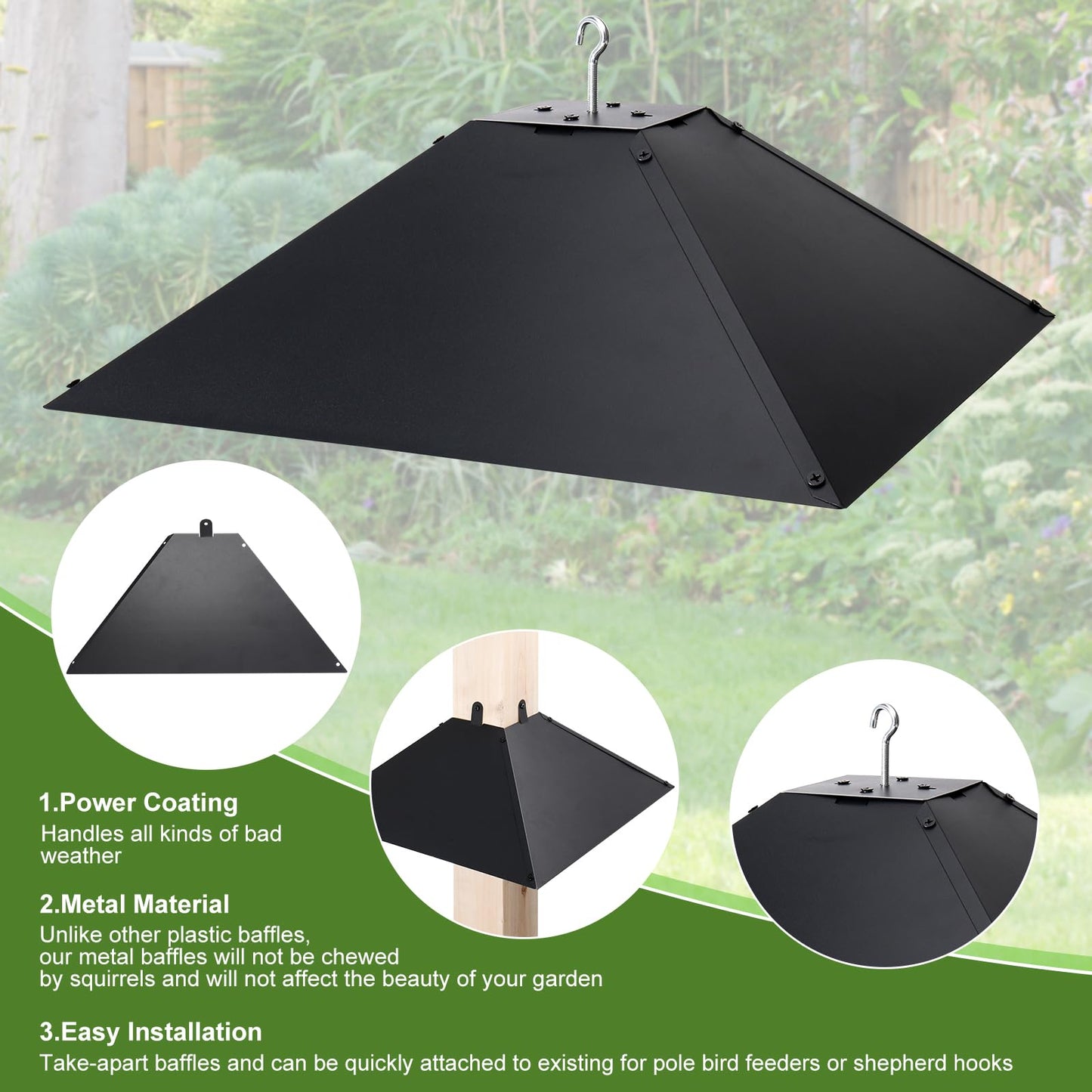 BULFULL Metal Squirrel Baffle for 4x4 Post or Hanging, 2-in-1 Outdoor Wooden Pole Mount Squirrel Baffle for Bird Feeder Pole, 17 Inch Hanging Baffle Feeders to Deter Squirrels or Small Animals - 1PC