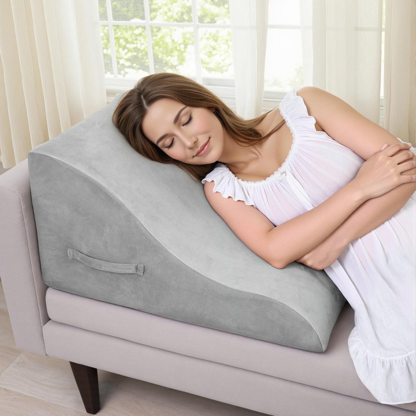 Babenest Wedge Pillow for Adults, Washable Cover High-Density Foam Triangle Orthopedic Pillows for Leg Elevation, After Surgery, Acid Reflux, Back Support for Sitting Up in Bed, Incline Cushion(Grey)