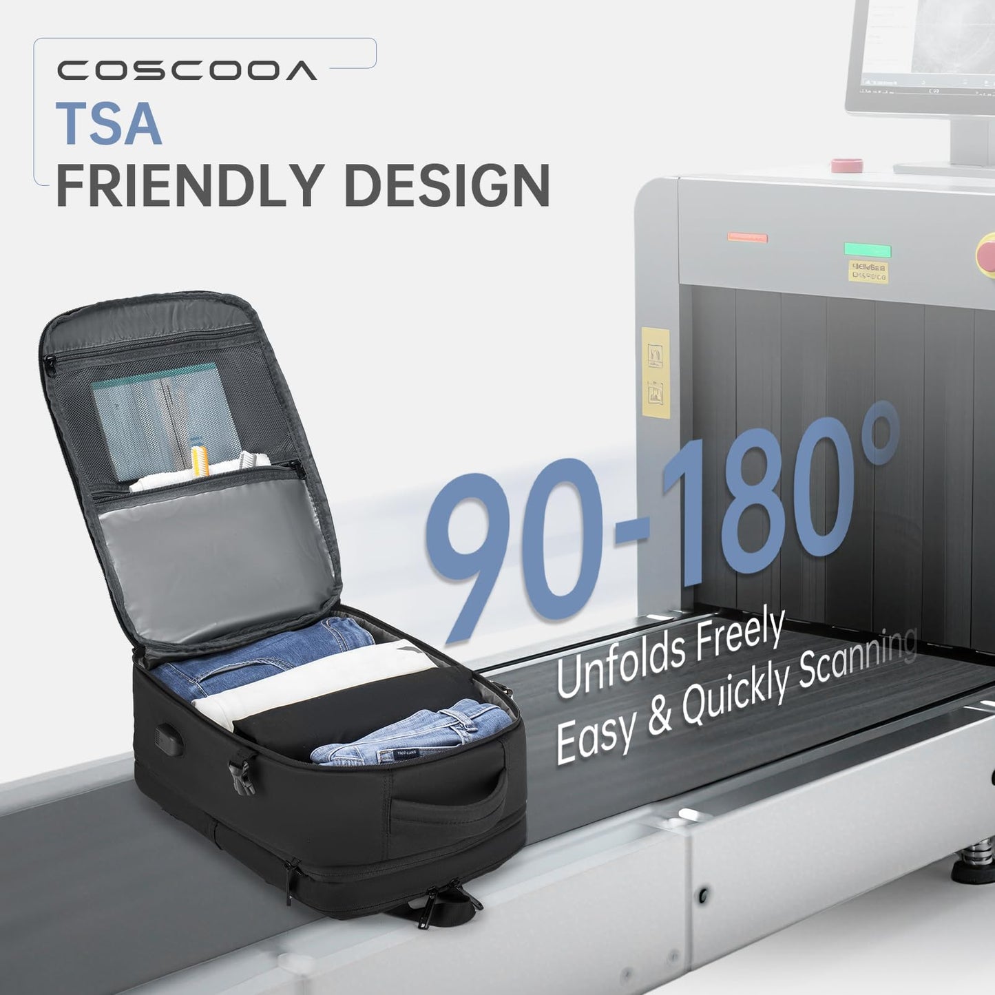 COSCOOA Expandable Travel Backpack 20-30L,United Airlines Personal Item Bag 17x10x9 inch, Ryanair 40x20x25 CM Carry on Bag, Black, 40x25x20 cm