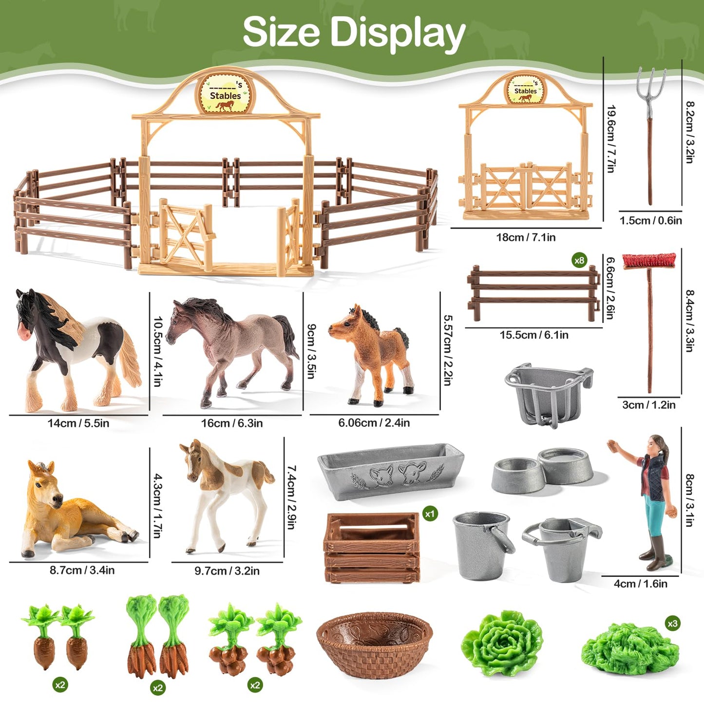 THINKBAY 35 PCS Horses Toys Set for Kids, Solid Realistic Horse Stable Playset Barn Toys for Girls, Ideal Birthday Farm Animals Gift for Toddlers