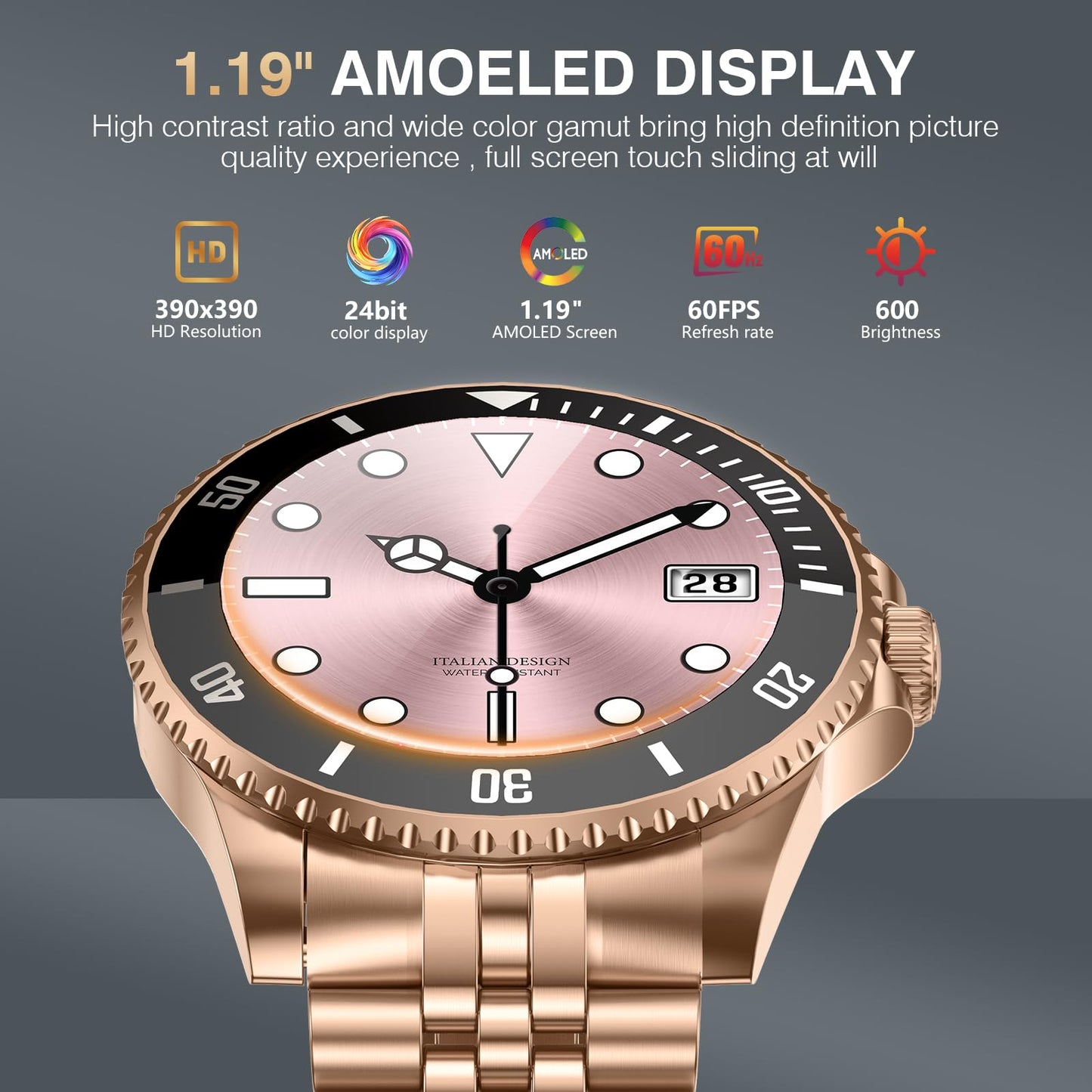 2025 DA GPT Smart Watch, Deep Search, Heart Rate, Stress, Blood Oxygen, Sleep Monitor, 107 Sports Modes, Waterproof Round Watch, 1.19-inch AMOLED Display, Compatible Android and iOS Gold Metal
