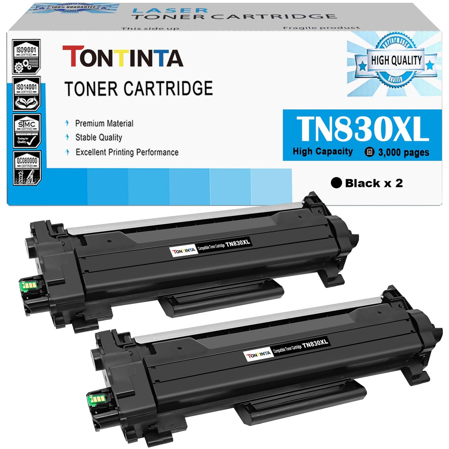 TN830XL TN-830XL Compatible Toner Cartridges 2 Blacks High Capacity for Printer HL-L2400D L2405W L2420DW L2460DW L2865DW L2467DW DCP-L2640DW L2647DW L2760DW L2820DWXL MFC-L2900DW L2900DWXL