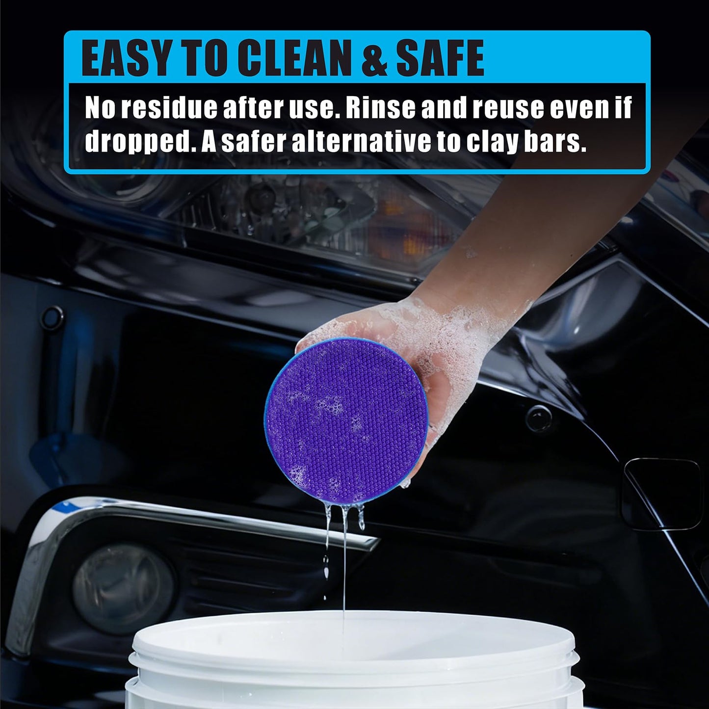 WEST HORSE Synthetic Clay, 2-Pack Hand Clay Bar Pad for Car Auto Detailing, Cleansing, Paint Surface Prep Tool for Waxing & Polishing (Blue Purple)