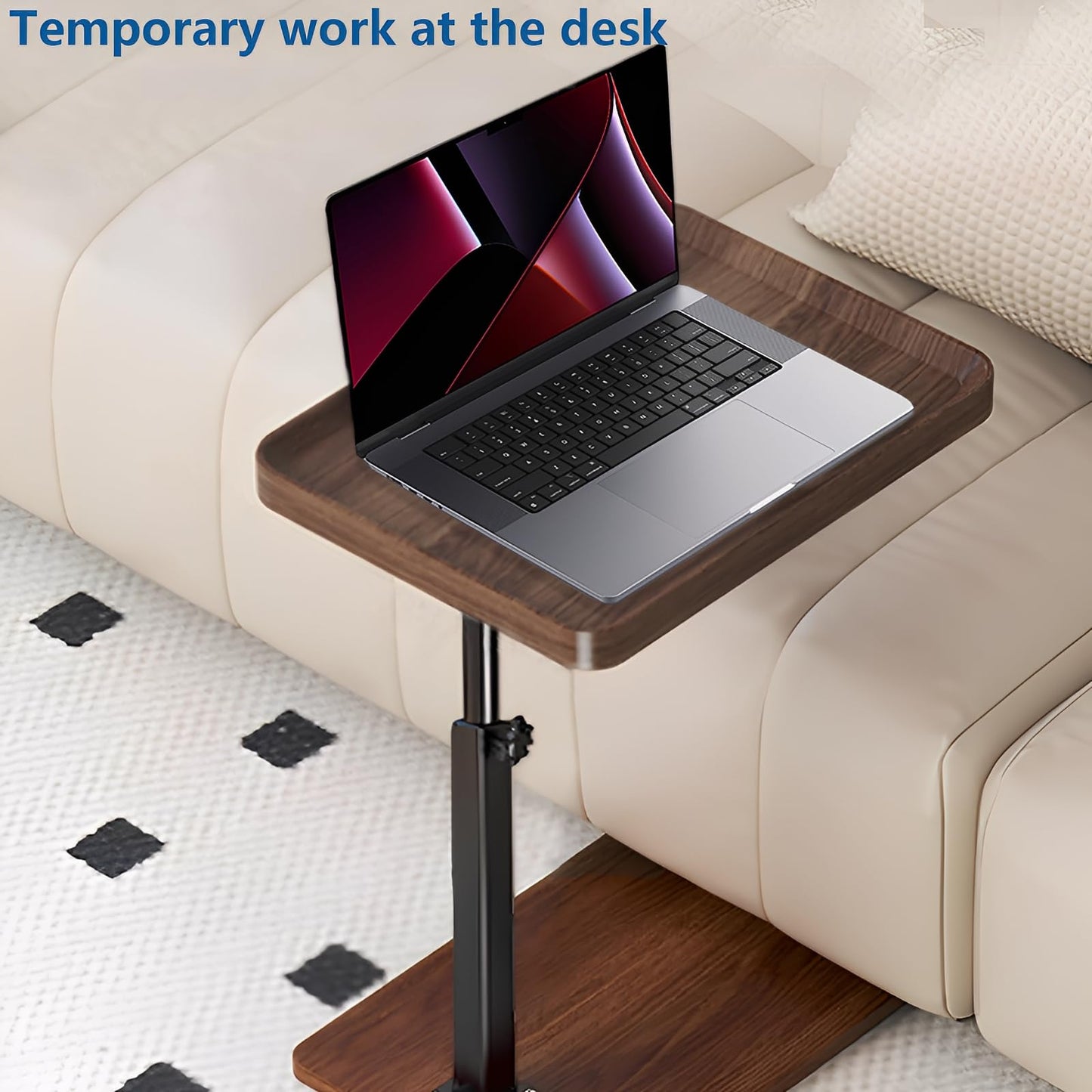 C Table End Table Adjustable Height, 360°Swivel TV Tray Table for Small Spaces, Couch Tables that Slide Under (Walnut-Height Djustable)