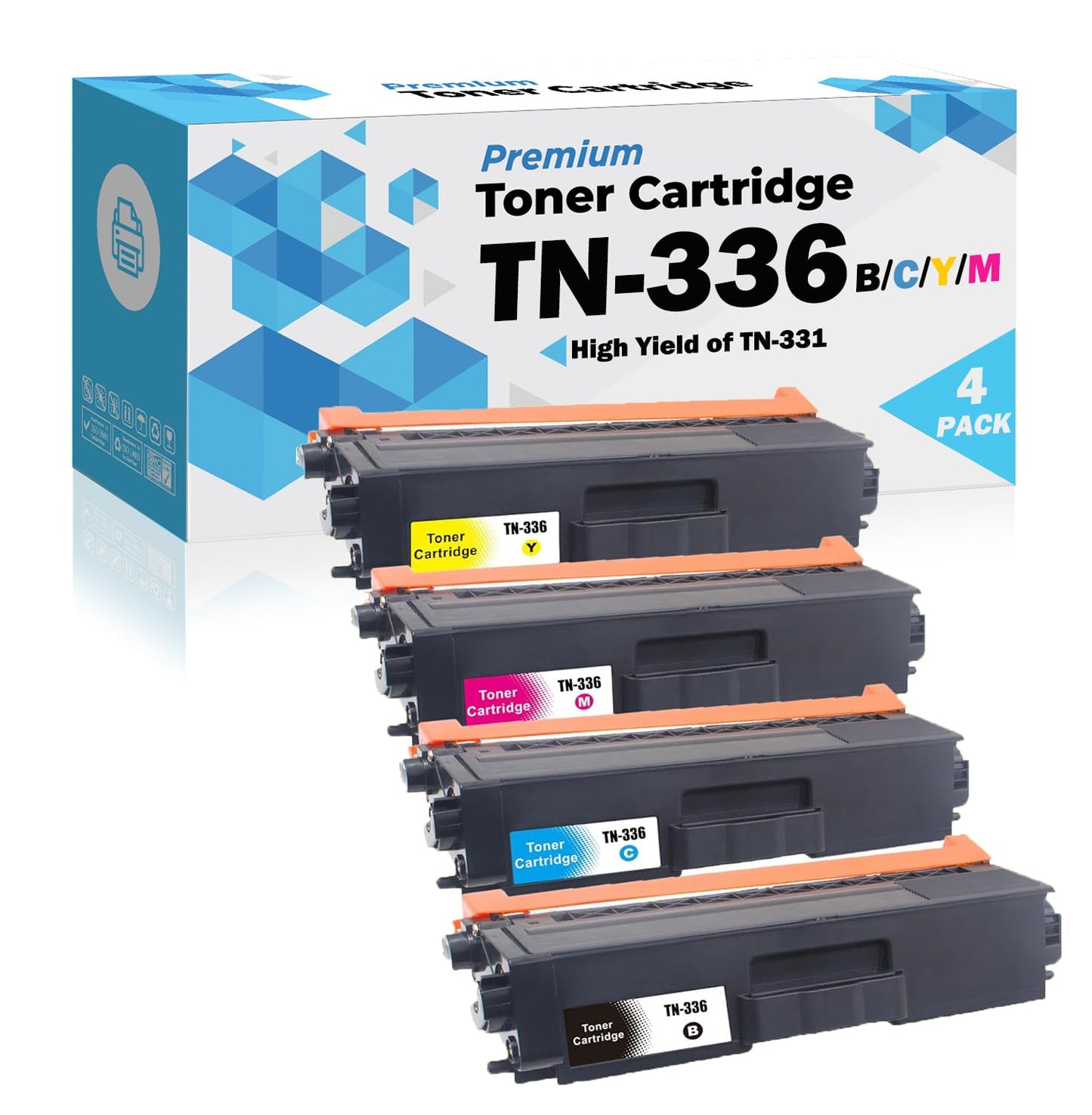 Ultra Toner® Compatible Replacement for Brother TN336 Toner Cartridge Combo High Yield of TN331 TN-336 BK/C/M/Y MFC-L8600CDW MFC-L8850CDW HL-L8250CDN HL-L8350CDW HL-L8350CDWT (1 Set)
