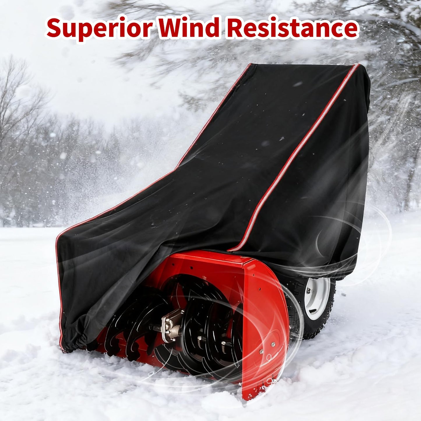 AUTOLION Snow Blower Cover, Heavy Duty 600D Oxford Fabric, Bottom Elastic Band and Reflective Strips on Both Sides, Universal Snowblower All-Weather Outdoor Waterproof Snow Protection Cover (Black)