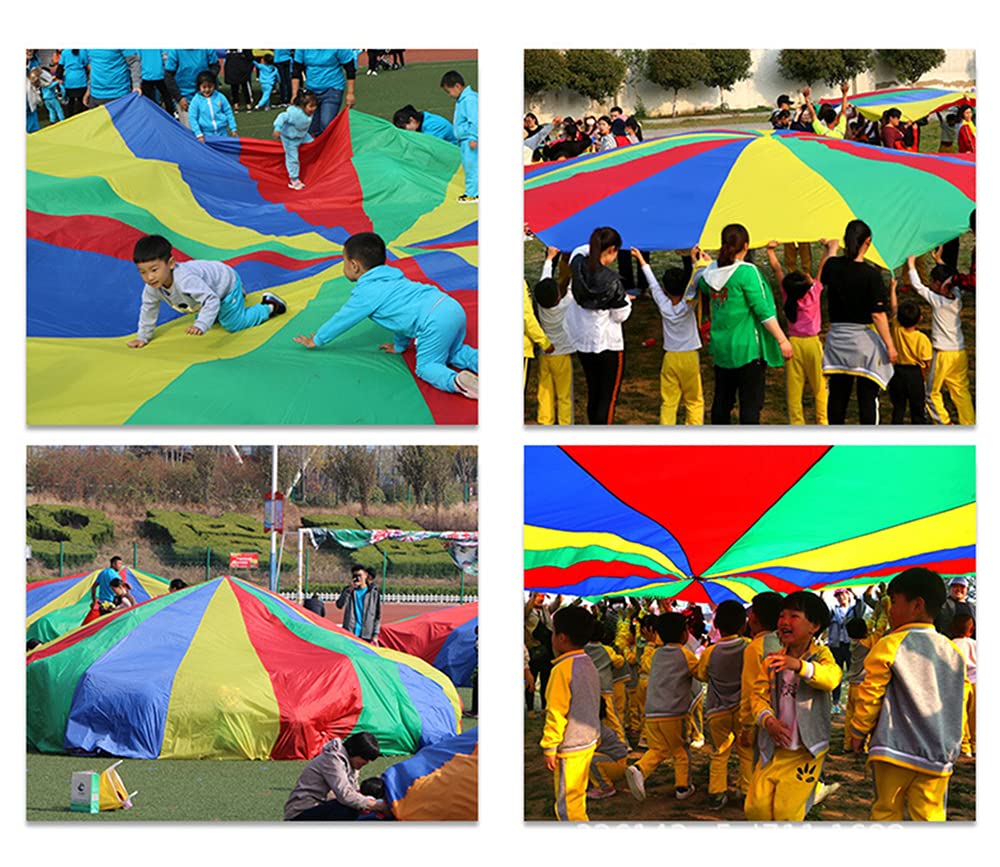AMYESE 13ft Rainbow Parachute with 20 Handles for Kids Outdoor Party Games, Team Building Play Parachute Group Cooperative Team Game Toy, Family Get-Together Entertainment