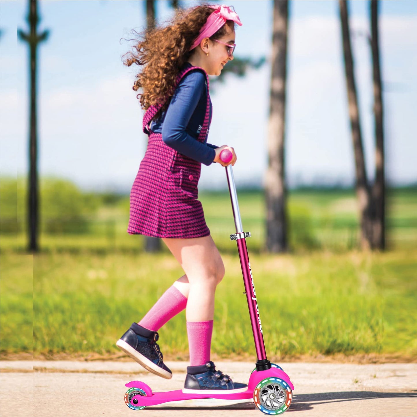 3 Wheel Scooters for Kids, Kick Scooter for Toddlers 3-8 Years Old, Boys and Girls Scooter with Light Up Wheels, Mini Scooter for Children (Pink)