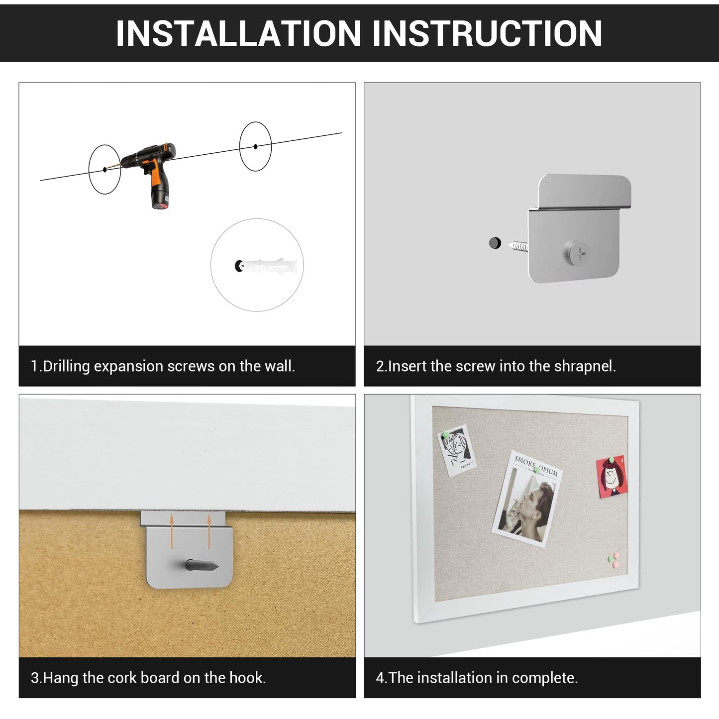 Board2by White Cork Board Bulletin Board with Linen, Wood Framed 30" x 20" Corkboard, Office Board for Wall Decor, Wall Mounted Pin Board Picture Board with 20 Pushpins for School, Home & Office
