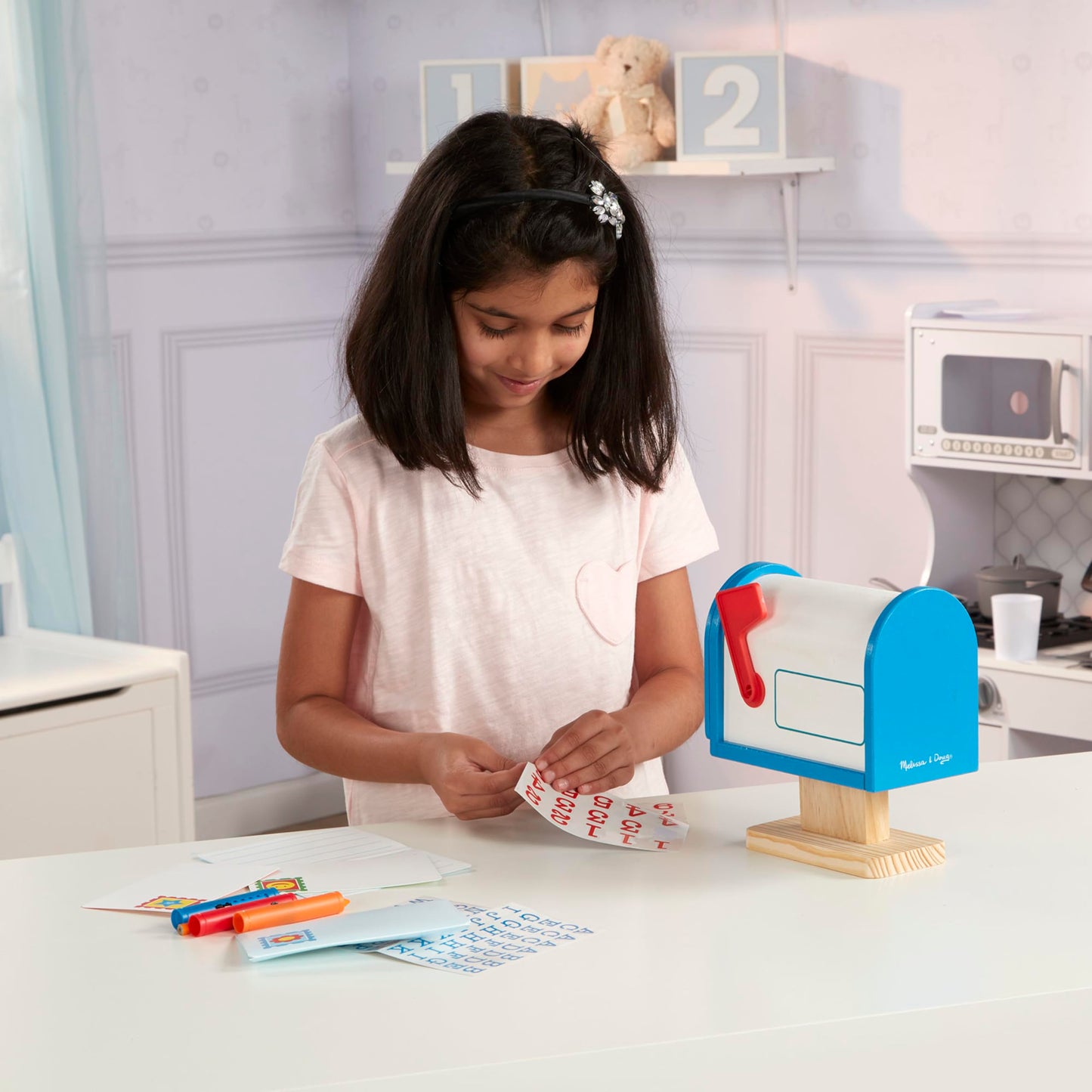 Melissa & Doug My Own Wooden Mailbox Activity Set and Educational ToyKids Toy Mailbox with Reusable Letters and Post Cards, Pretend Play for Preschoolers and Kids Ages 4+