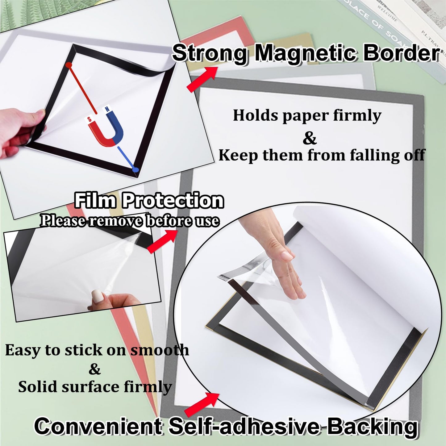 Gocoffun Magnetic Sign Holder 8.5x11, Self Adhesive Magnetic Display Frame 10 Pack, PVC Waterproof Clear Display for Home, School, Office Wall,Store, Pictrue Display Frame (Black)