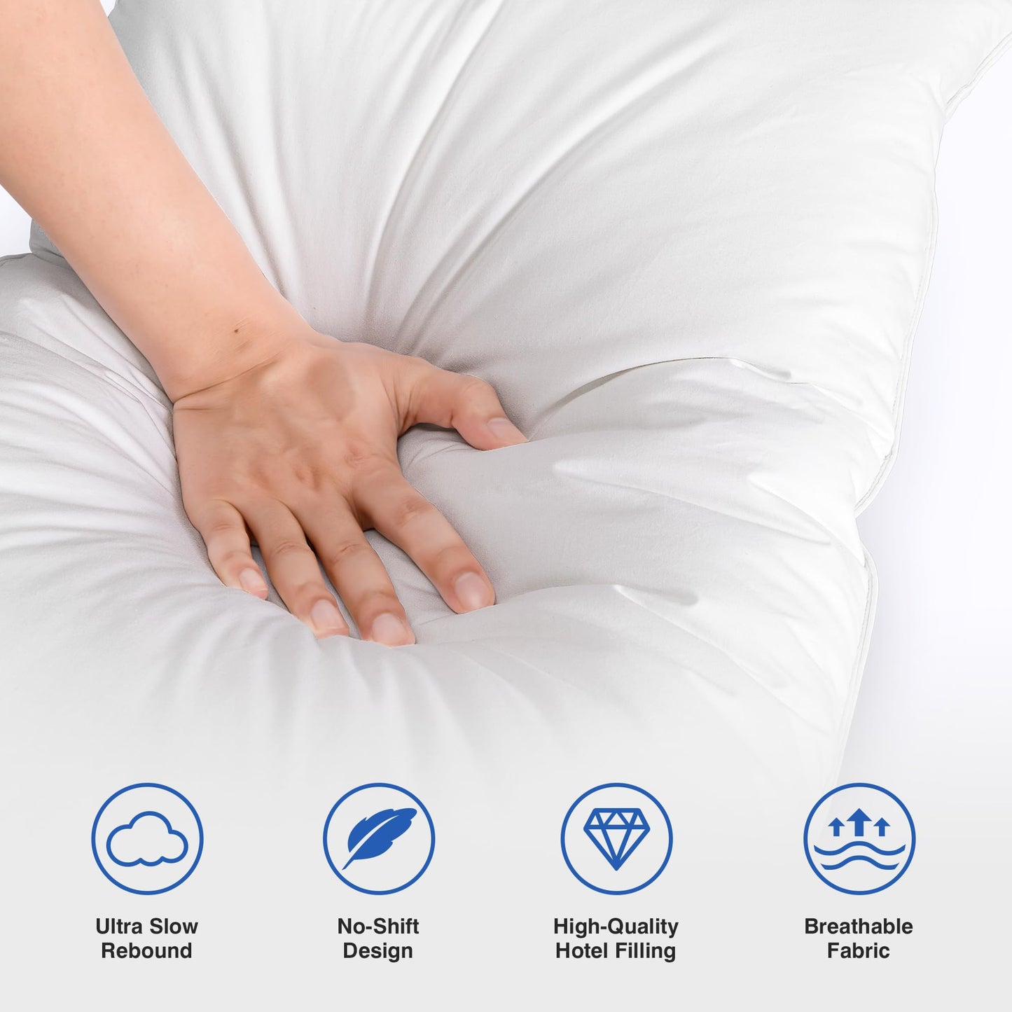 zibroges Goose Feather Pillow Queen Size Pack of 2 - Down Hotel Bed Pillows for Sleeping, Soft 600 Thread Count Cotton Cover, Fluffy Support Surround Fill Polyester for Back, Stomach, Side Sleepers