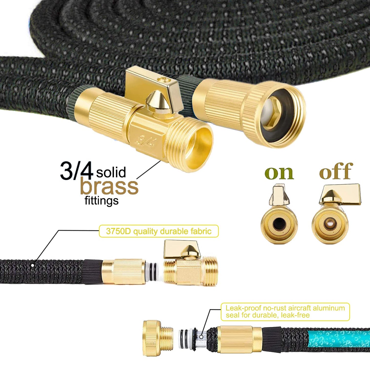 Expandable Garden Hose 100ft Water Hose with 10 Function Nozzle,Flexible Hose withTriple Core Latex and 3/4" Solid Brass Fittings Collapsible Lightweight Retractable Long Hose Pipe (Black)
