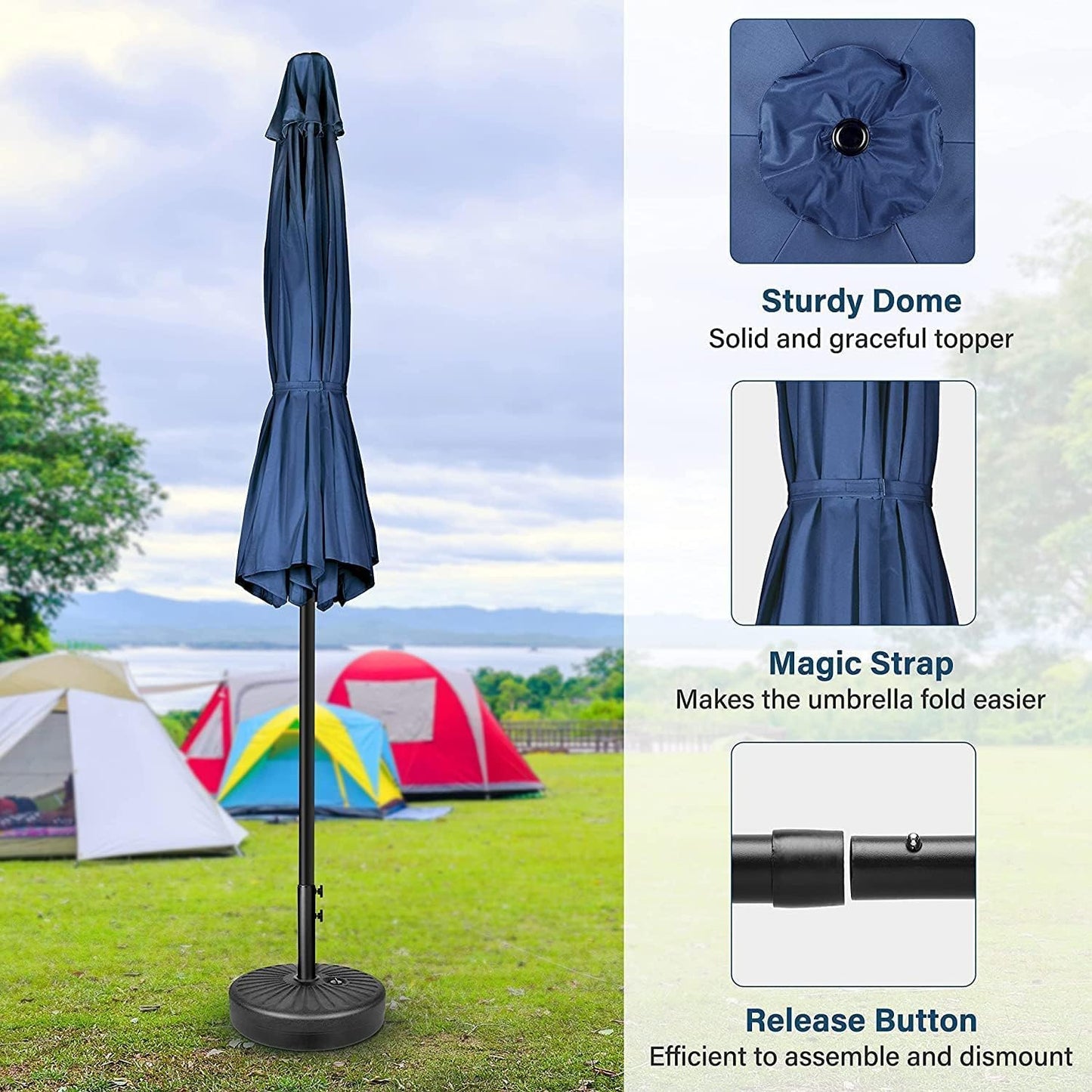 Simple Deluxe 9FT Outdoor Patio Umbrella Table Market Umbrella with Push Button Tilt and Crank, 8 Sturdy Ribs, UV Protection Waterproof for Garden, Lawn, Deck, Backyard, Pool, Blue
