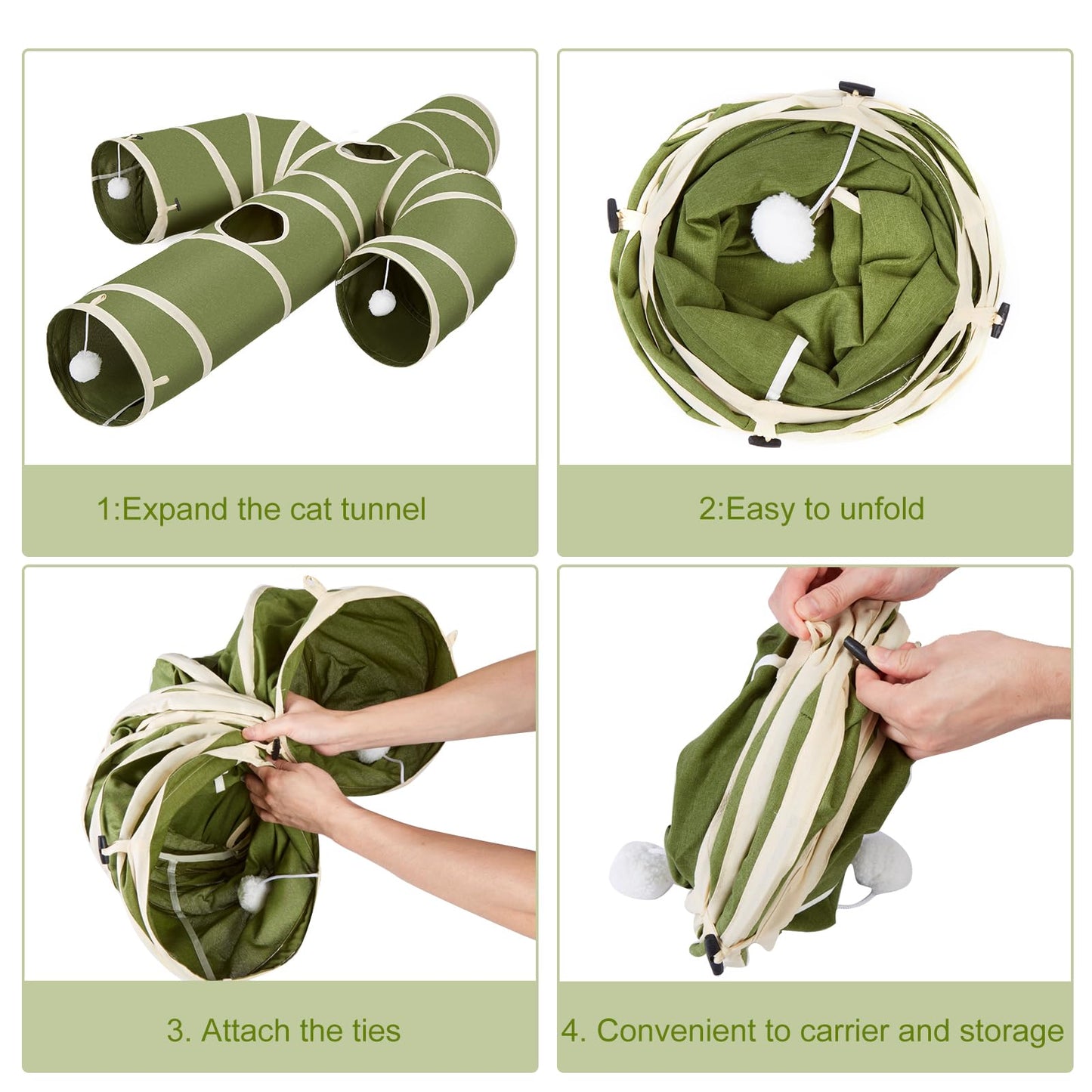 Ownpets Cat Tunnel, Larger Cactus Shape Pet Tunnel with Sturdy Oxford Fabric, Foldable and Resistant to Tearing, Featuring Multiple Exits, Hanging Ball and Teaser Wand,Grey, 11.8” Diameter