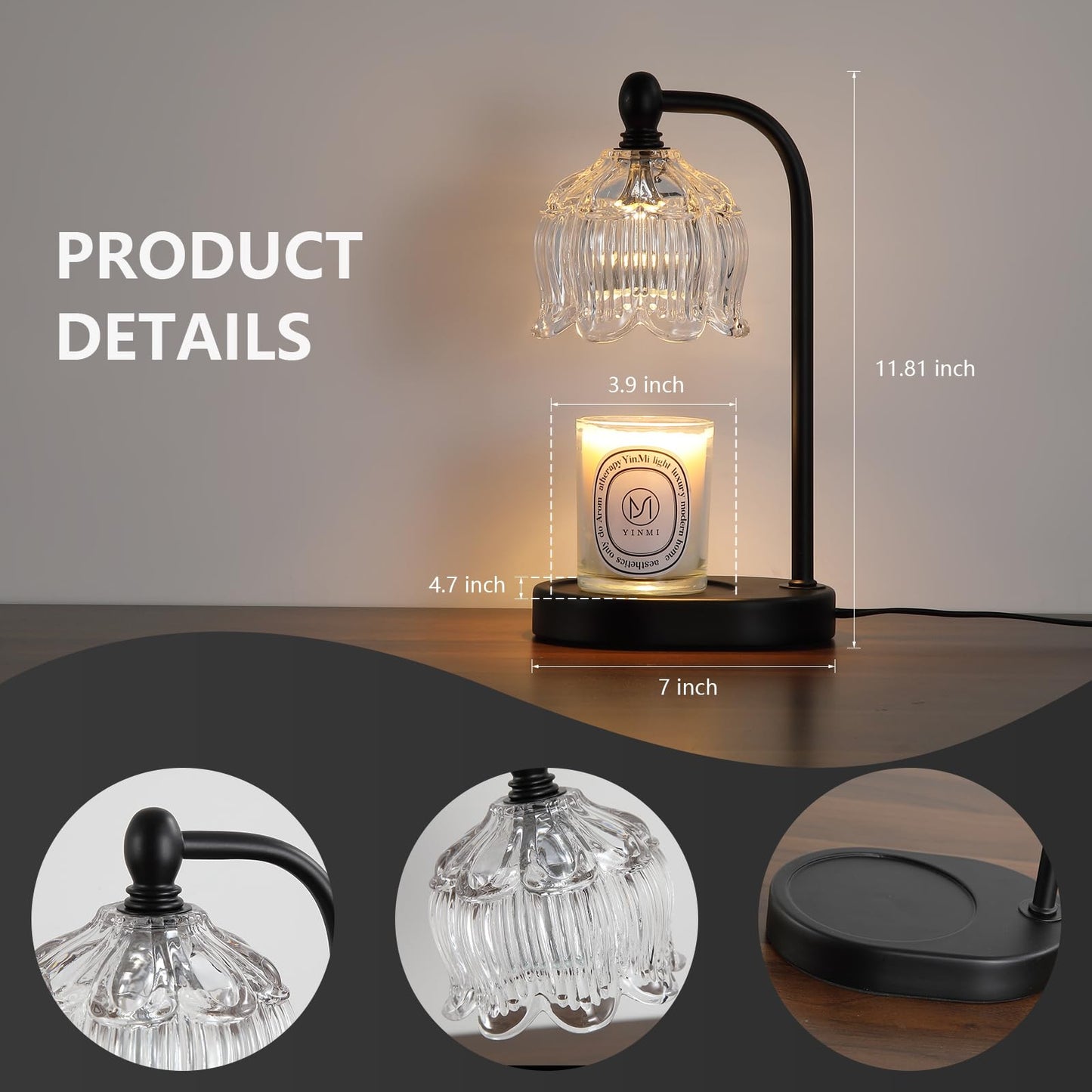 Electric Candle Warmer Lamp with Timer and Dimmer,Flameless Wax Black Melt Warmer with 2 Bulbs for Jar Candles,House Warming Gifts New Home Decor for Mothers Day Gifts Birthday Gift