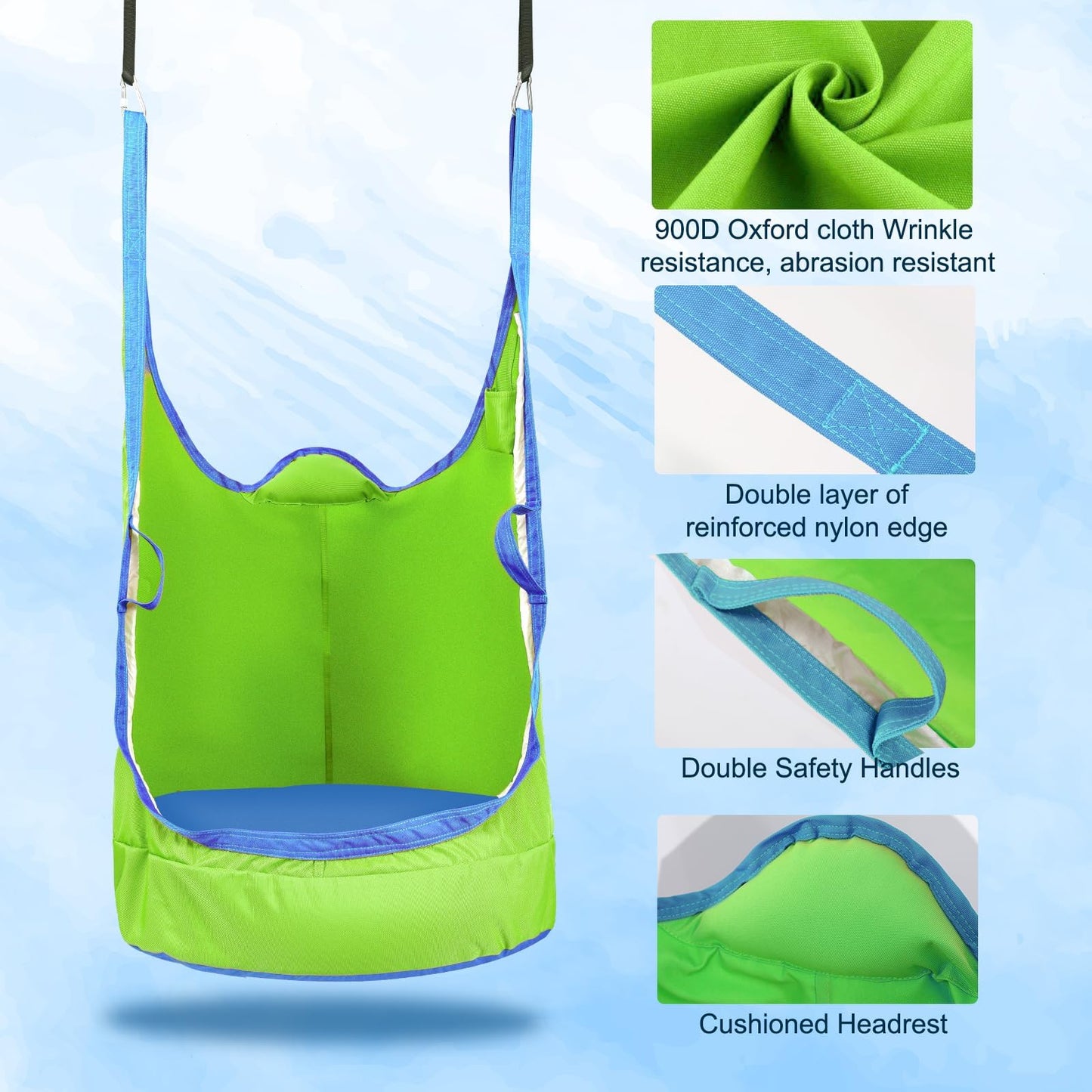 Upgraded Kids Pod Swing Chair,Light up Child Hanging Hammock Chair,Pod Swing Seat for Indoor and Outdoor with All Accessories(Green)