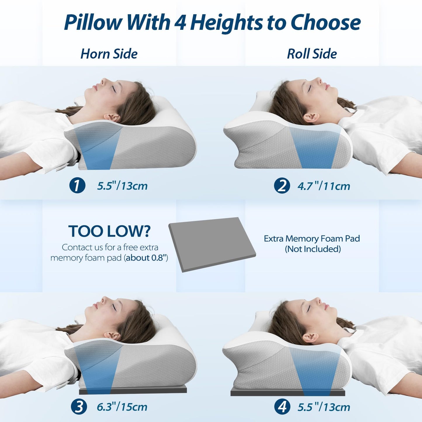 HOMCA Memory Foam Pillow, 2 in 1 Pillow for Sleeping, Neck Support Pillows for Side Back Stomach Sleepers with Breathable Pillowcase(Light Gray)