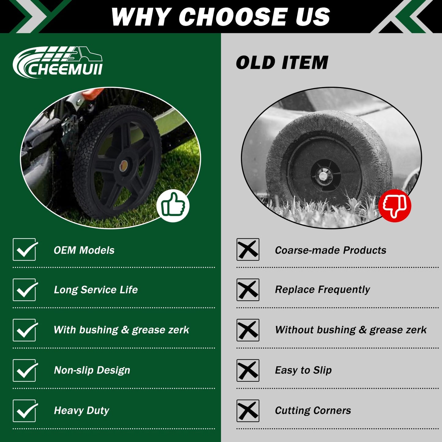 CheeMuii 4 Pcs 8 Inch Lawn Mower Wheels 4 Pack 8" Push Lawn Mower Wheels with Bolts and Lock Nuts Kit Fit for Most Standard push Lawn Mowers/Generator/Garden Tiller/Handtruck