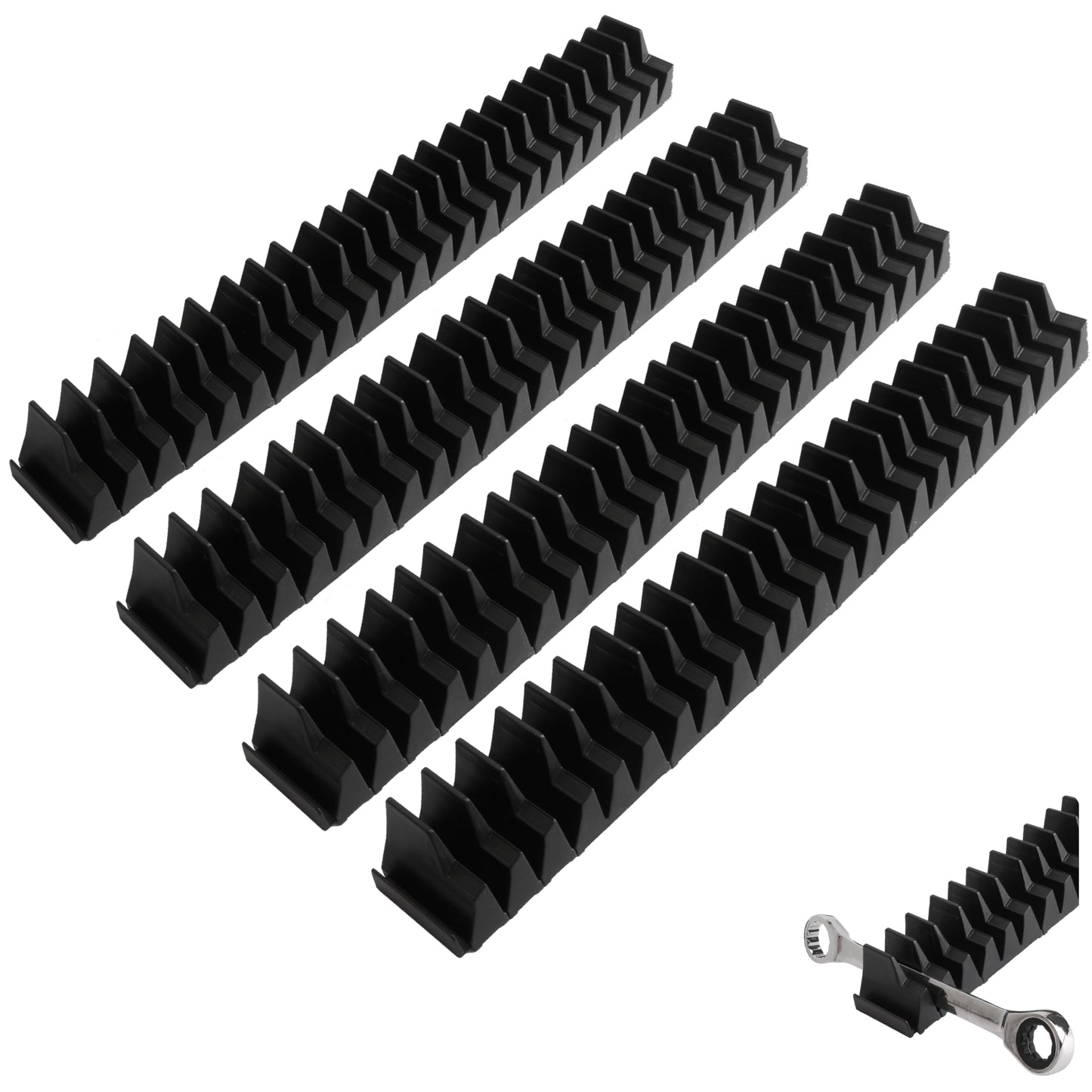 96 Pack Magnetic Wrench Organizer for Tool Drawer,Wrench Holder with Metric&SAE Label,Modular Tool Storage Rack for Screwdriver and Ratchet,Black with magnet,Strong Magnetic Base,gift for Mechanic Men