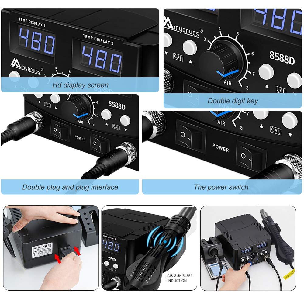 2 in 1 750W LED Digital Soldering Station Hot Air Gun Rework Station Electric Soldering Iron for Phone PCB IC SMD BGA Welding Set 110V