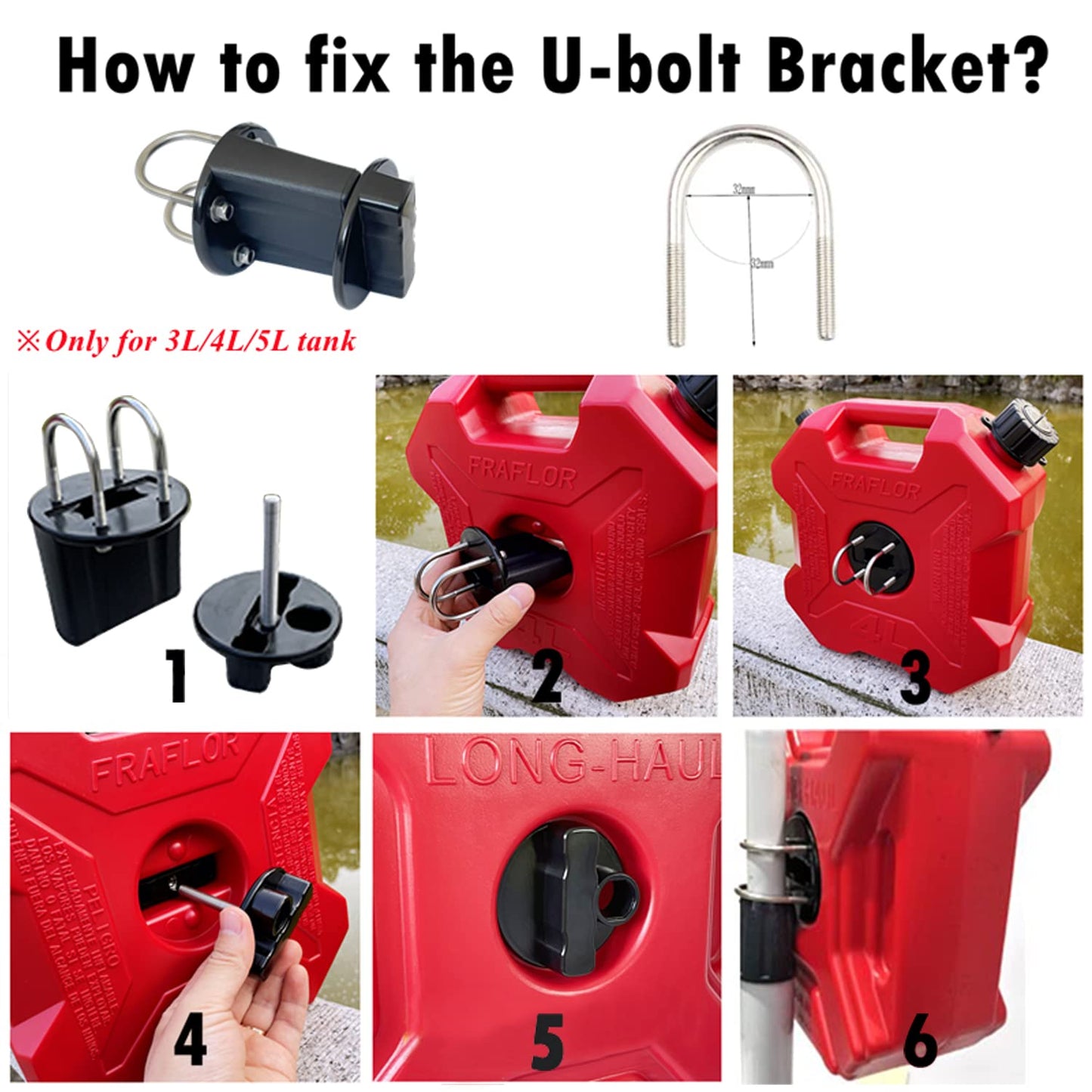5L/1.3 Gallon Utility Jug Water Container Spare Emergency Backup Storage Can with Mounting Bracket Lock for Motorcycle SUV ATV Most Cars