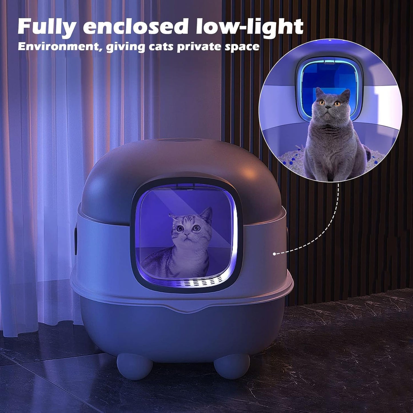 Ultra Large Fully Enclosed Cat Litter Box,Self Cleaning Cat Litter Tray for Cats with Automatic Anti-Sand Cage,Easy to Clean,Deodorize,Splash Proof Litter Box with Lid,55x38x36cm (Grey)
