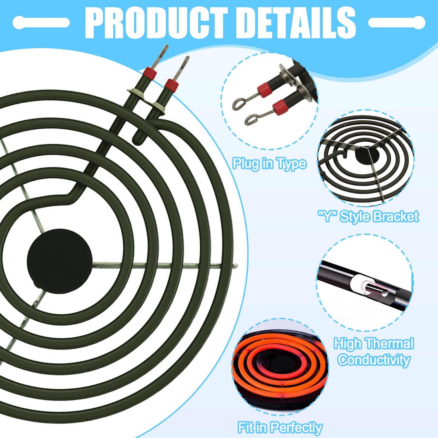 Wadoy 316442301 MP26YA 8 inch 5 Turns Surface Burner Element - Compatible Heating Element for Range, Stove & Cooktop AP4356467 222T025
