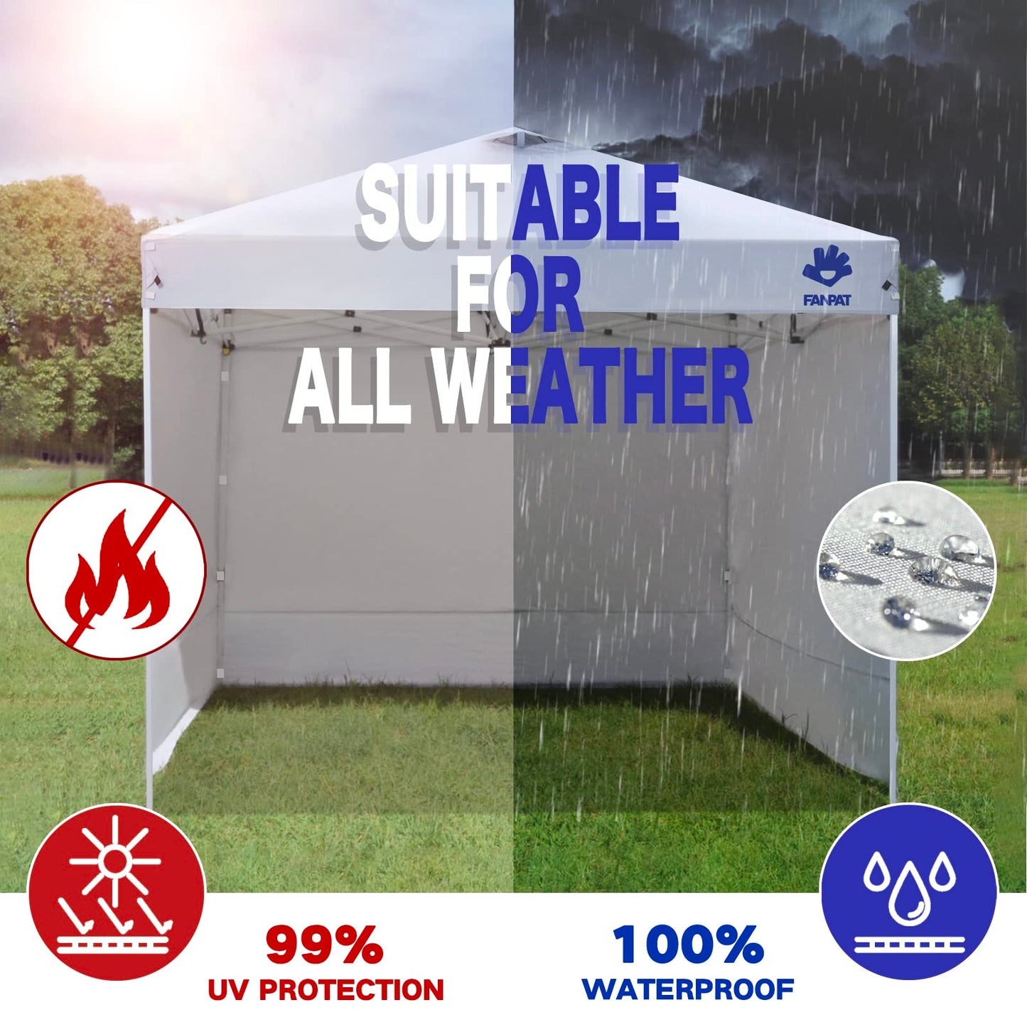 Fanpat Instant Canopy Tent Sidewalls for 10x10 Pop Up Canopy Waterproof,99% UV Protection，3 Piece Sidewalls, White(3PCS Sidewall Only, Canopy Tent NOT Included)