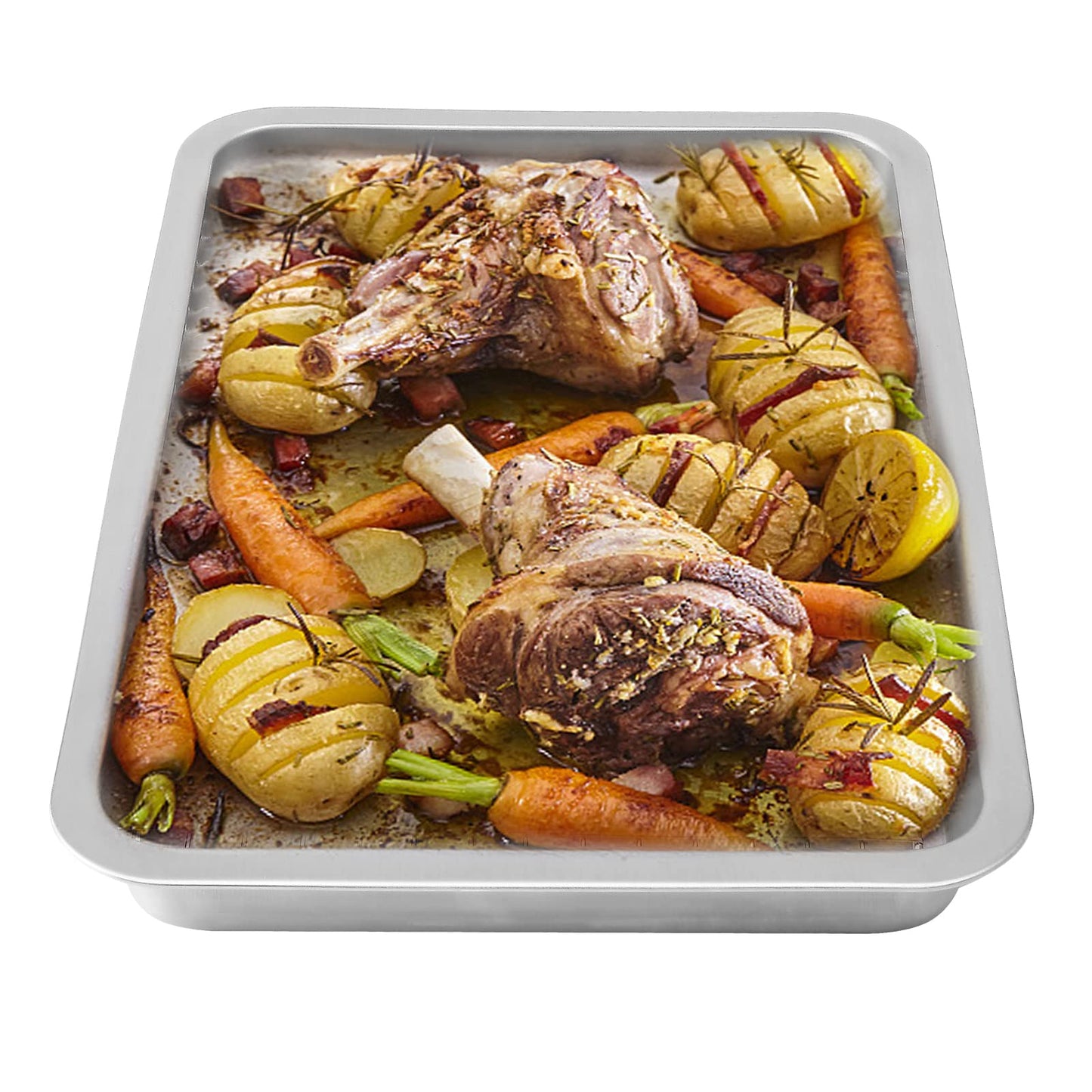 VIKEYHOME Grill Basket Set, 6-Piece Stainless Steel Large Grill Pans, 16.5" x 11" Pan, Outdoor Grill with Cooling Rack for Vegetables, Fish, Meat, Great Grilling Gifts for Men