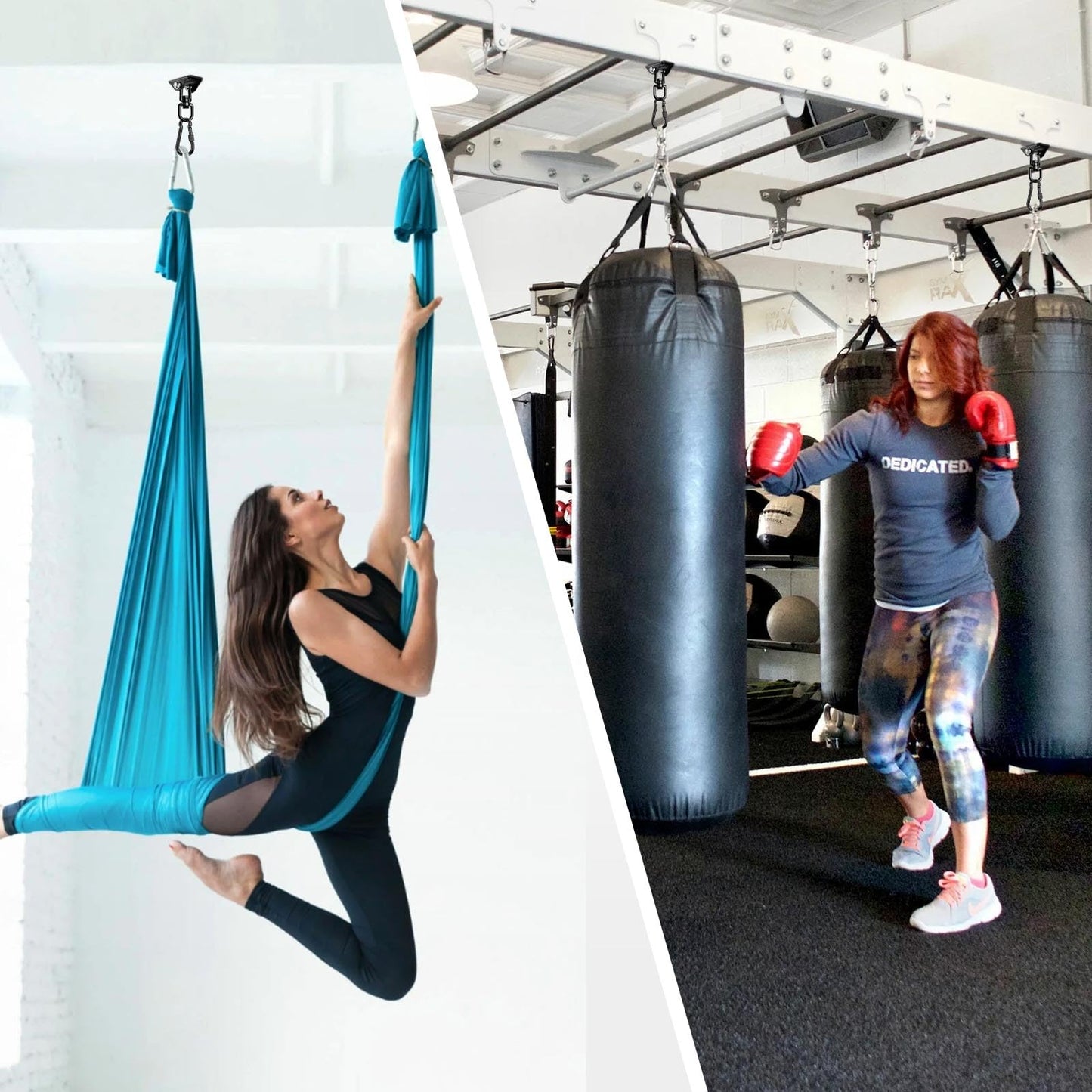 Supkiir 2 Set Hammock Hanging Kit, 360°Rotating Swing Hook, 1200 Lbs Capacity Heavy Duty Black Swing Hanger Hardware for Hanging Hammock Swings Aerial Yoga Boxing Sandbag on Wooden Concrete Ceiling