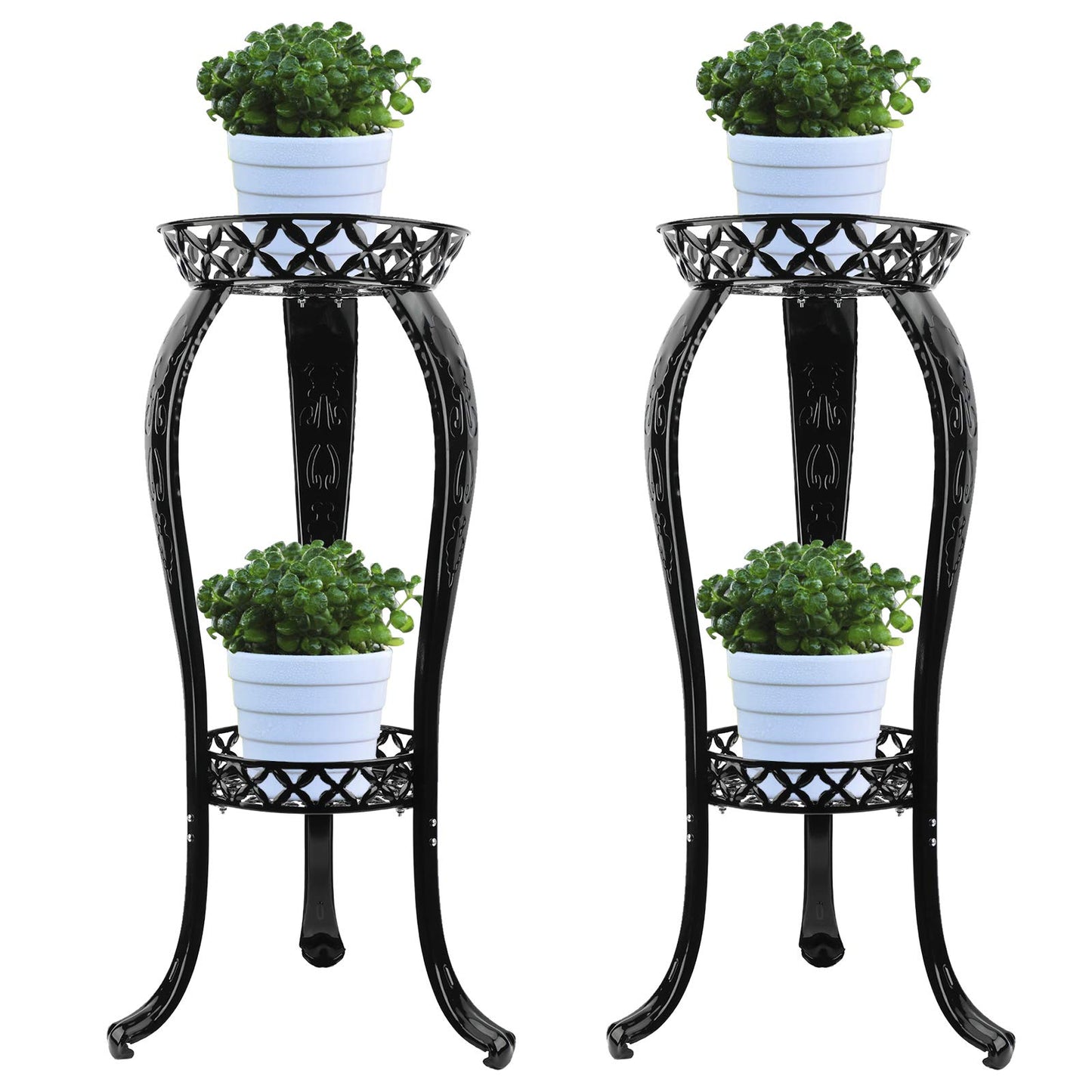 HYDDNice 2-Tier Metal Plant Stand, 32" Black, 2 Pack