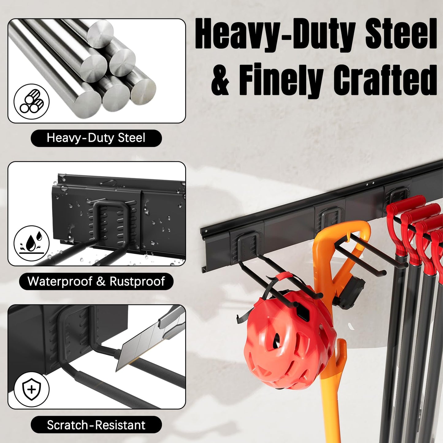 Wallavant Garage Garden Tool Organizer Wall Mount, Heavy Duty Garage Tool Storage Rack 32 Inches, Max Load 220lb - Shovel, Rake, Folding Chair, Weed Eater Storage