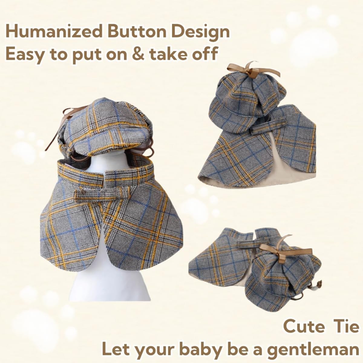 Dog Costume-Cute Detective Pet Clothes Set Halloween Cosplay Party Outfit Winter Fashion Cape Cloak Hat for Small Medium Dog & Cat Kitten (Rec wt.9-12lb Medium)