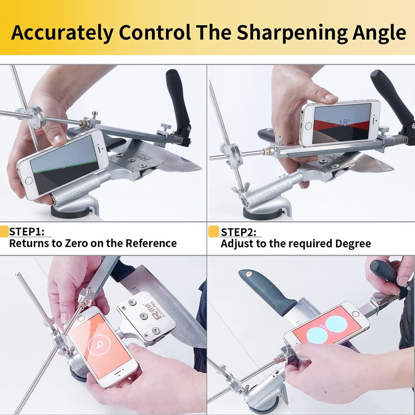 CWOVRS Knife Sharpening Kit, RUIXIN PRO Knife Sharpening System, 360 Flip Knife Sharpening System, Rotation Fixed-Angle, Kitchen Chef Knife Sharpener Kit with 4 Whetstones+6 Diamond Stones