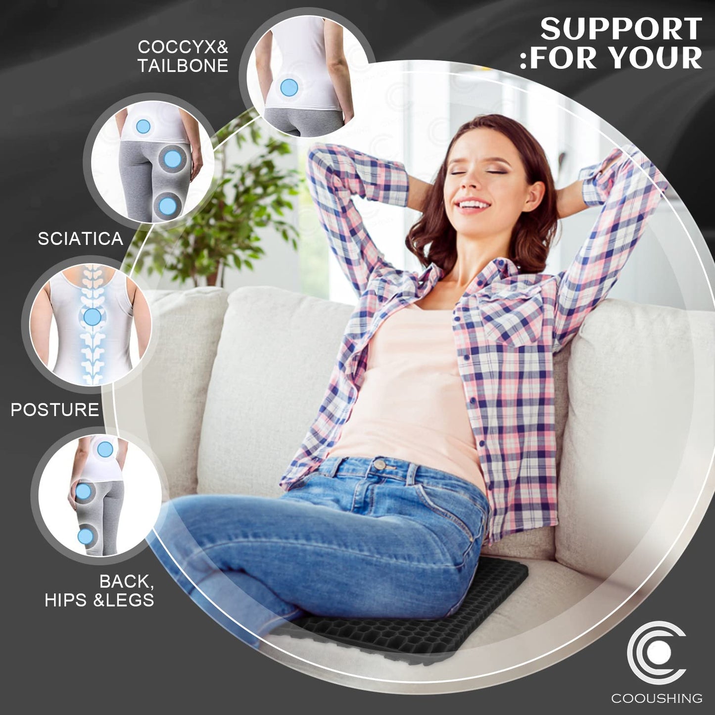 Gel Seat Cushion, Double Thick Gel Cushion,Non-Slip Cover,Help in Relieving Back Pain & Sciatica Pain,Breathable Wheelchair Cushion Chair Pads for Car Seat Office Chair