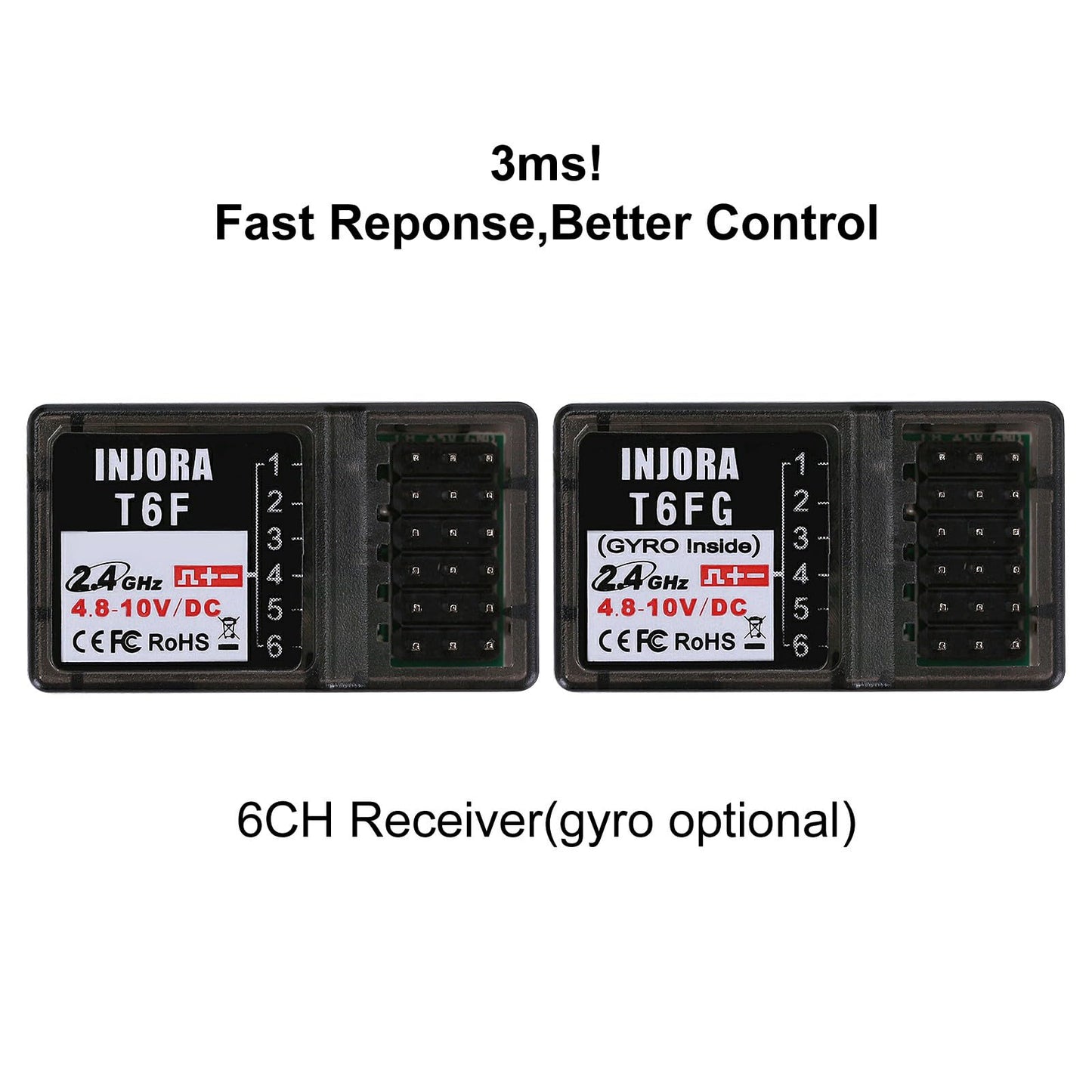 INJORA RC Transmitter 2.4GHz 6CH Controler and Receiver for 1/8 1/10 RC Car Boat Tanks Crawler TRX4 SCX10(T6DC)
