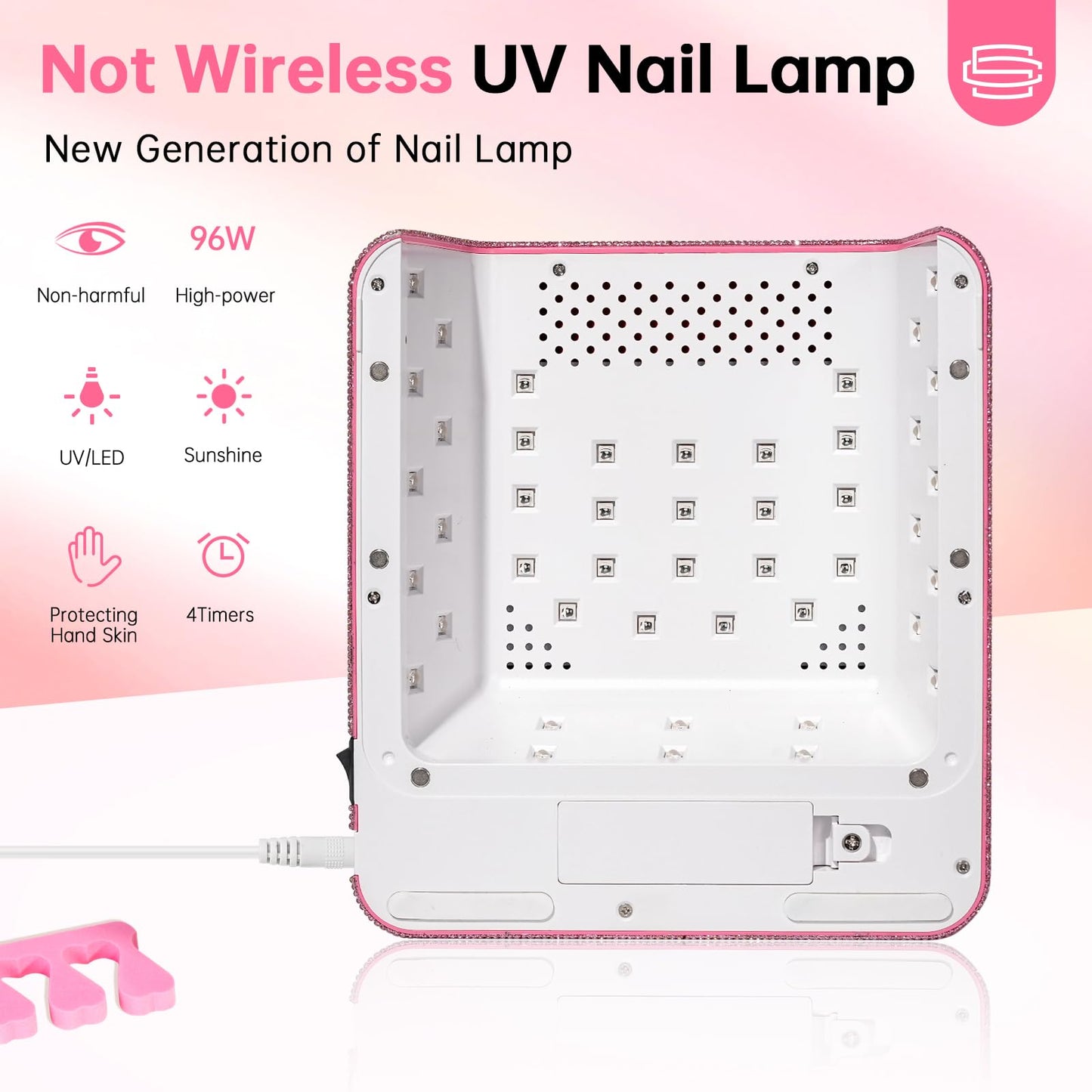 CHRISTINE SHELLY UV LED 96W Nail Lamp Professional Nail Dryer Sparkly Gel Polish Light with 4 Timer Setting Quick Dry Curing Lamp with Display Auto Sensor for Salon & Home Pink Diamond