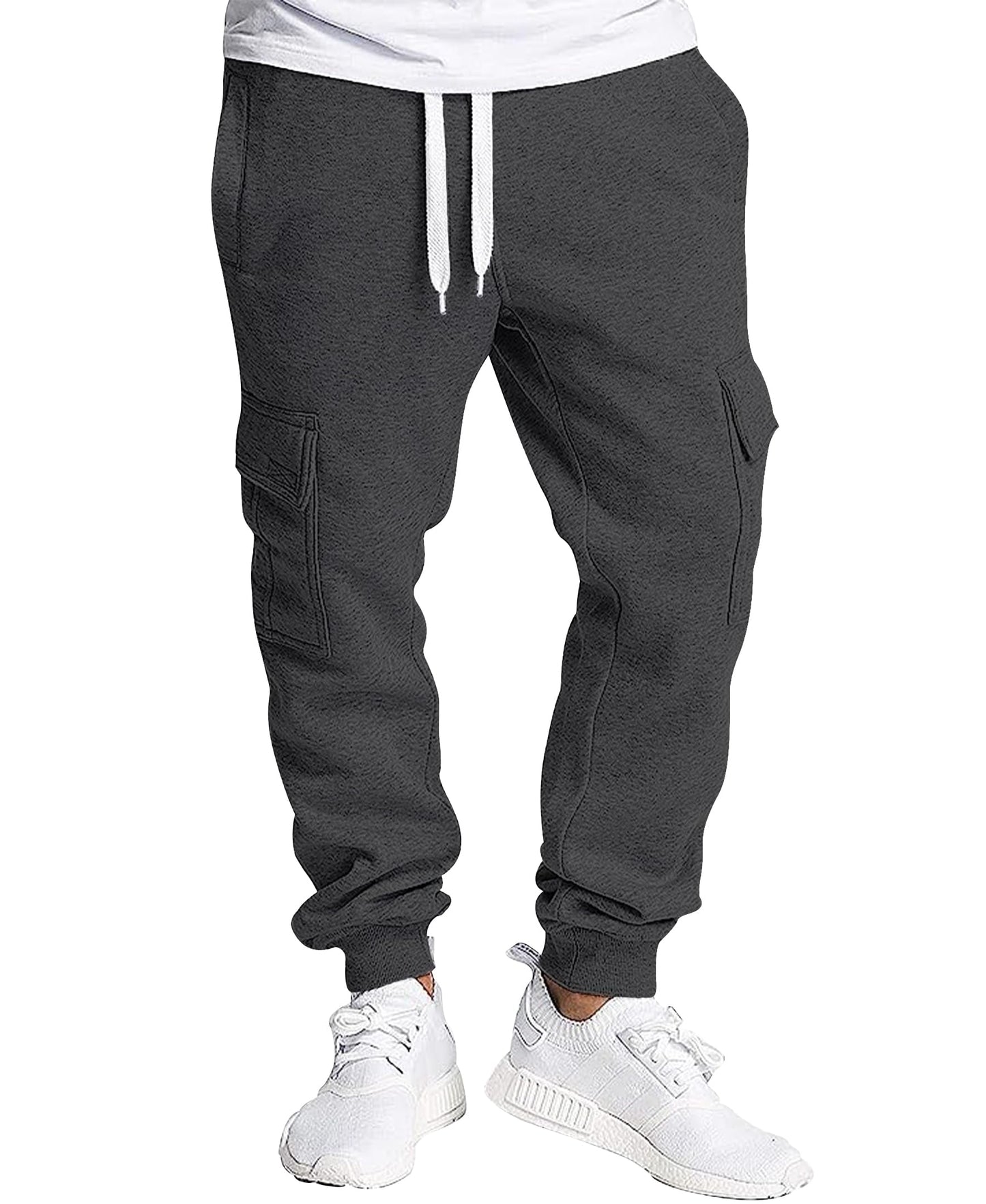 Southpole Men's Active Basic Jogger Fleece Cargo Pants, Heather Charcoal, Medium