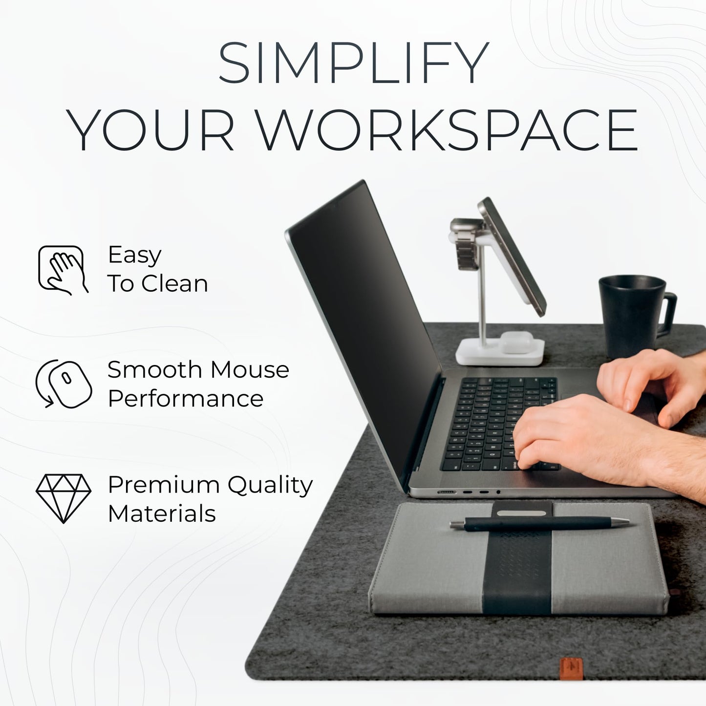Nordik Large Felt Desk Mat - Charcoal - 89 x 43 cm - Full Desk Keyboard Mat - Computer Desk Mat for Keyboard and Mouse Pad - Desktop Mat - Large Desk Mat - Felt Desk Pad