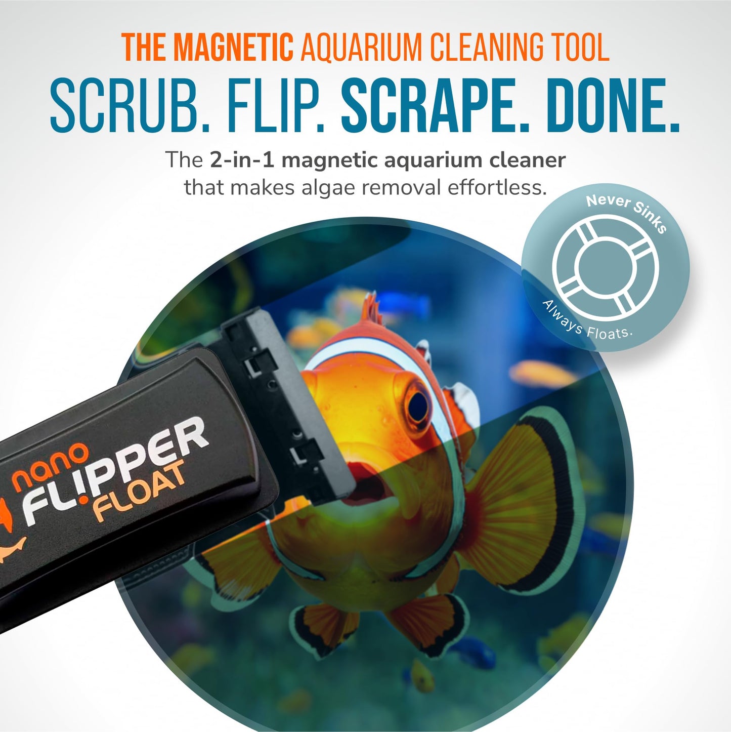 Flipper Nano Float 2-in-1 Floating Magnetic Aquarium Cleaner Fish Tank Algae Scrubber Scraper