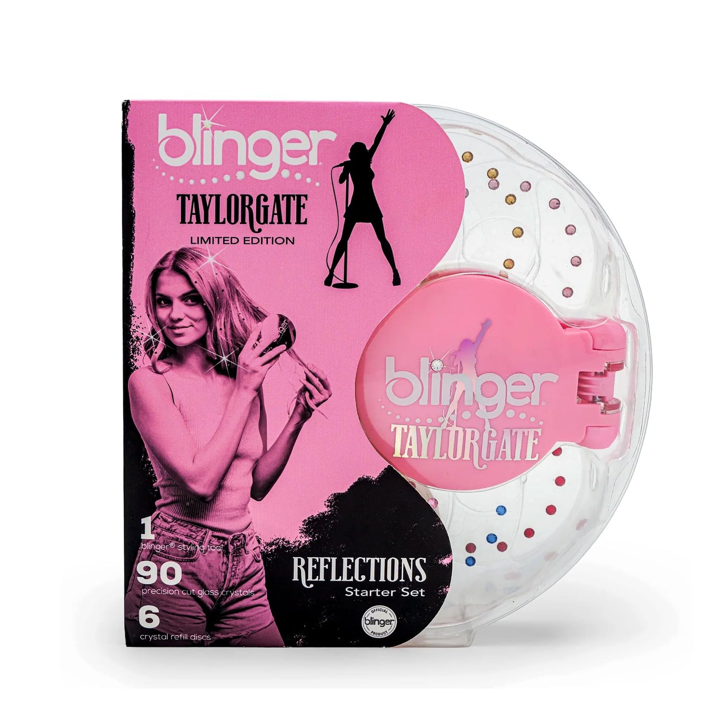 blinger® Reflections Starter Set | Styling Tool + 90 Precision-Cut Glass Crystals | Hair Gems | Dazzle at Festivals & Concerts | Hair-Safe | Bling In, Brush Out
