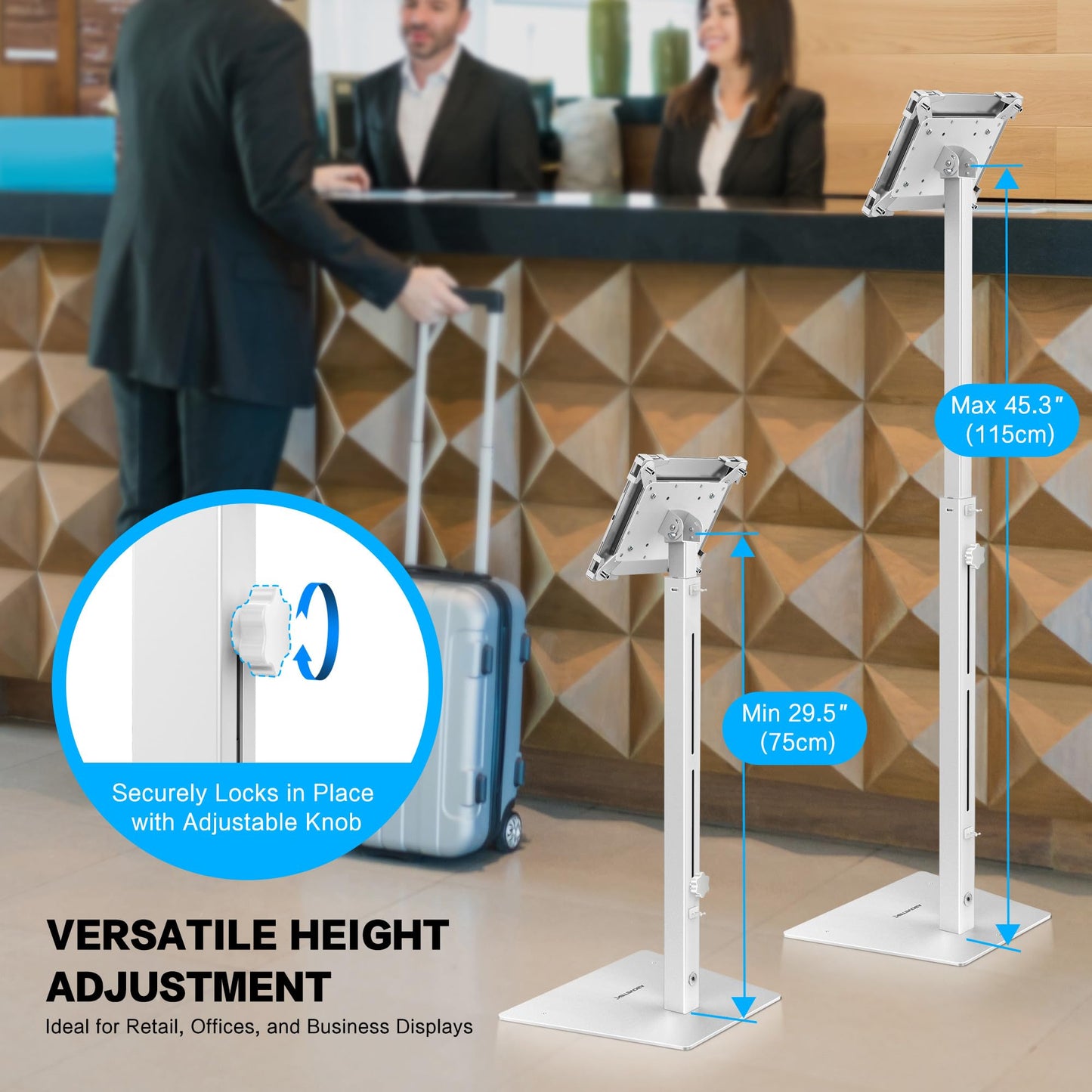 AboveTEK Security iPad Kiosk Floor Stand, Anti-Theft POS Tablet Stand, Height Adjustable, 360° Swivel, Universal Locking Holder, Fits 9.7"-13" iPad/iPad Pro/Air