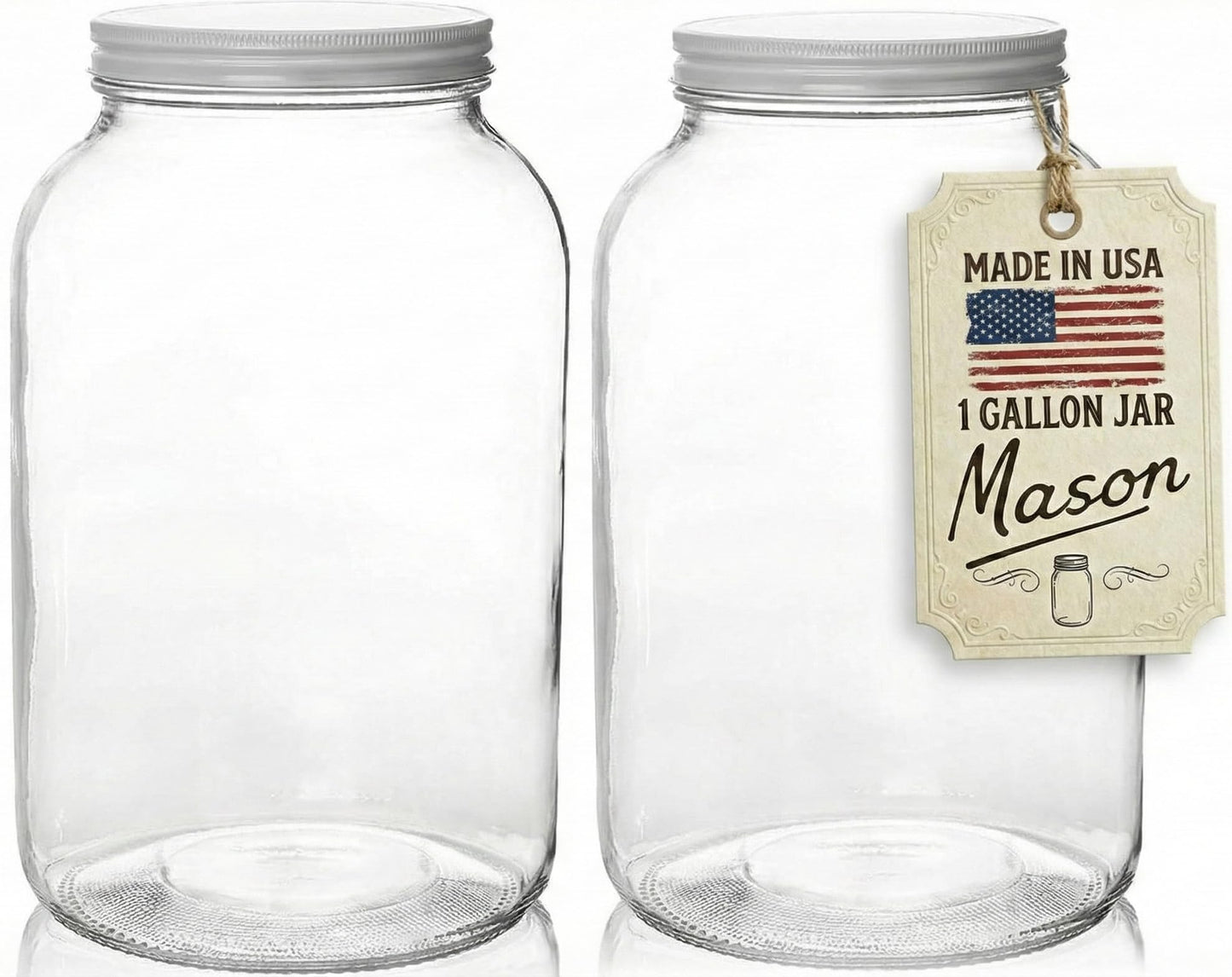 Kitchentoolz 2 Pack 1 Gallon Glass Wide Mouth Mason Jars with Airtight Metal Lids - Safe for Fermenting Kombucha Kefir - Pickling, Storing and Canning - USDA Approved BPA-Free Dishwasher Safe