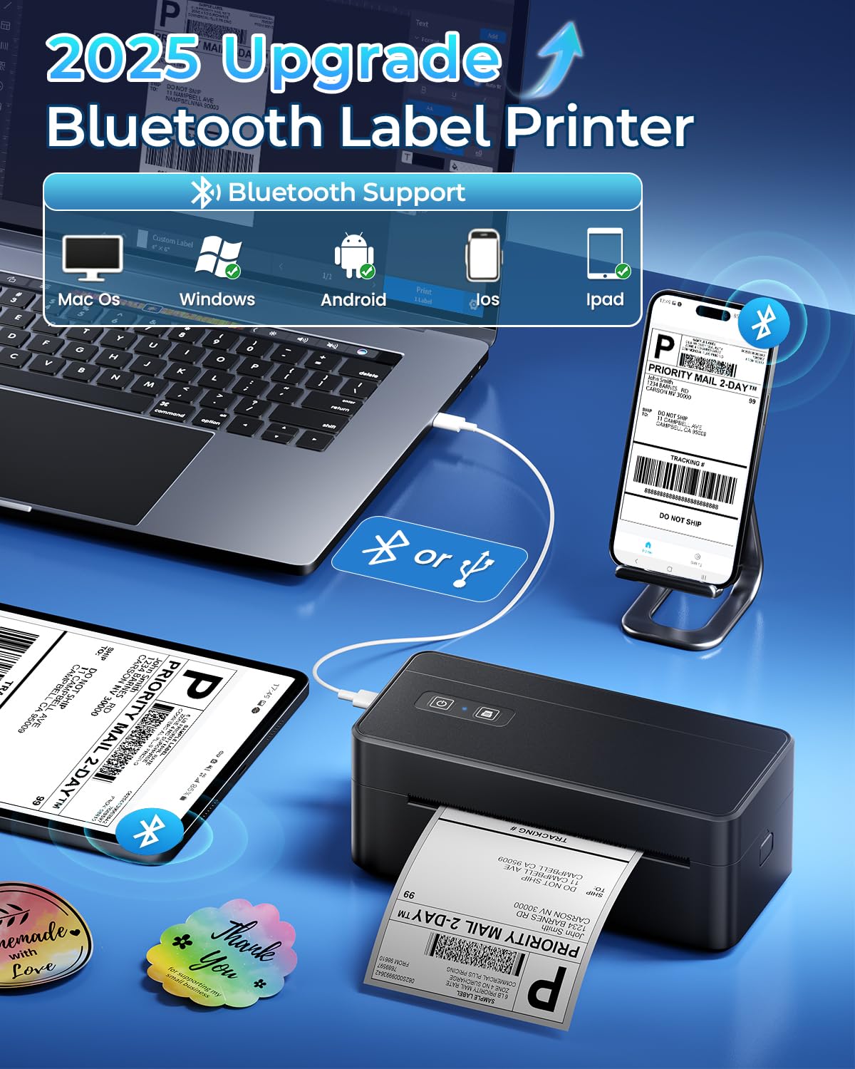 Bluetooth Thermal Shipping Label Printer for Canada Post, 4x6 Thermal Label Printer for Small Business, Wireless Label Printer Compatible with iOS Android Phone&Pad&PC, Used for UPS, FedEx, Tiktok