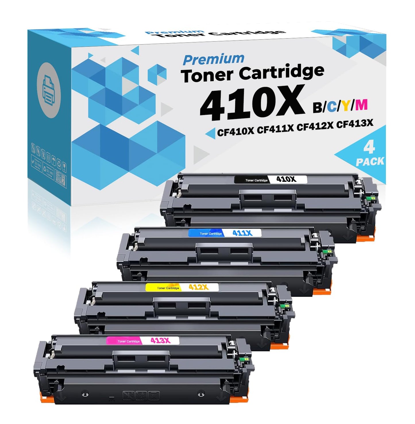 Ultra Toner® Compatible Replacement for HP 410A HP 410X Toner Cartridge CF410X CF411X CF412X CF413X Color LaserJet Pro M452 M452dn M452dw M452nw MFP M377dw M477fdn M477fdw M477fnw (1 Set)