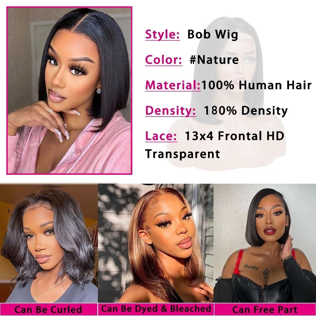 Bob Wig Human Hair Lace Front Wig Human Hair Short Bob Wigs Human Hair for Women 13X4 HD Transparent lace Front Pre Plucked With Baby Hair 150% Density Short Bob Wigs Human Hair for Women (13x4 Bob Wig Human Hair Black, 12 Inch)