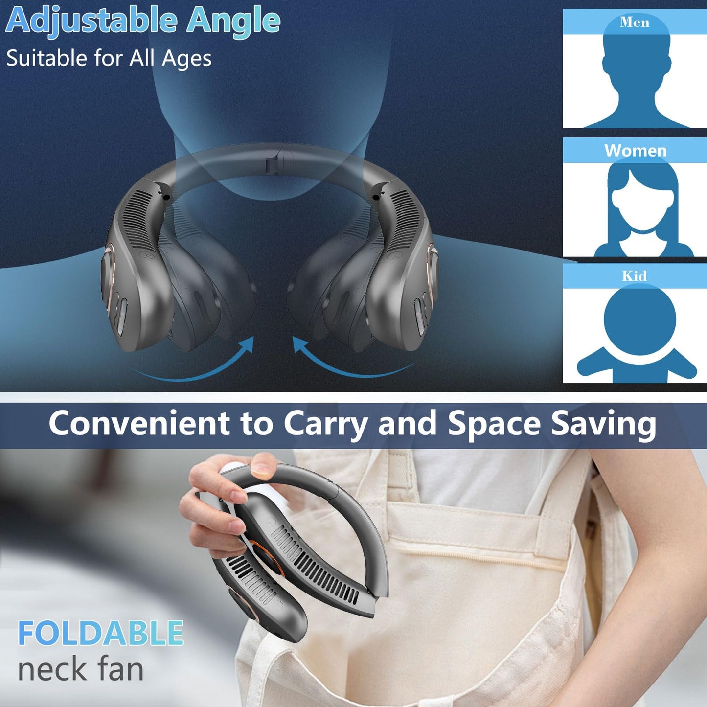 Portable Neck Fan with Mist,Personal Air Cooling Neck Fans that Cool Like Air Conditioners, Foldable Misting Fan Battery Powered,Quiet Cold Neck Cooler Fans Wearable Hands Free for Travel Black